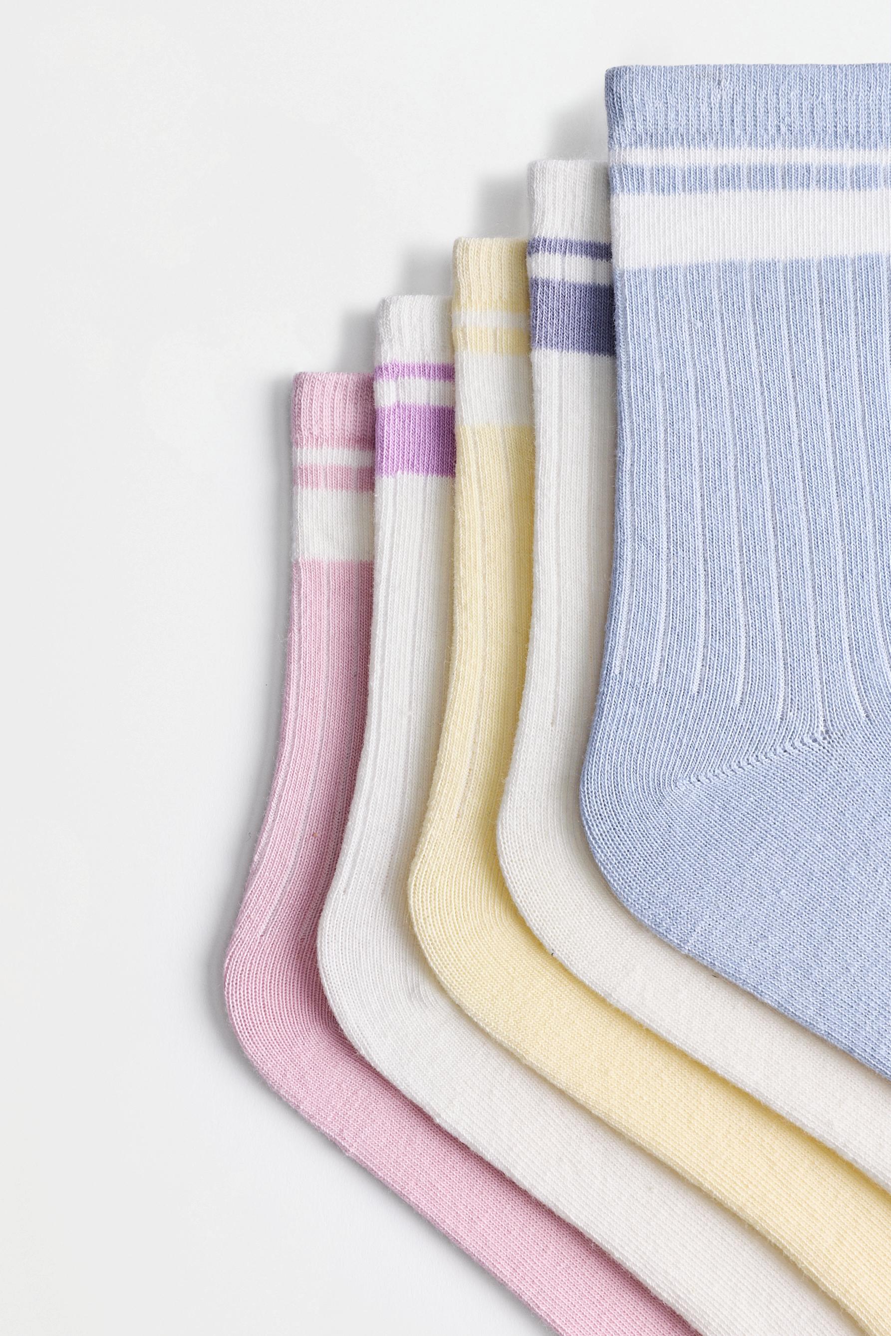 Striped ankle socks (5-pack) — LILAC/WHITE