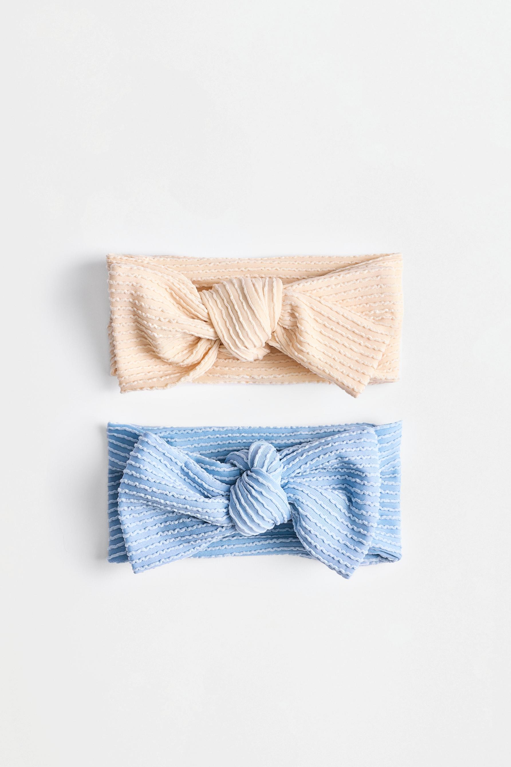 Ribbed bow headbands (2-pack) — BLUE/WHITE