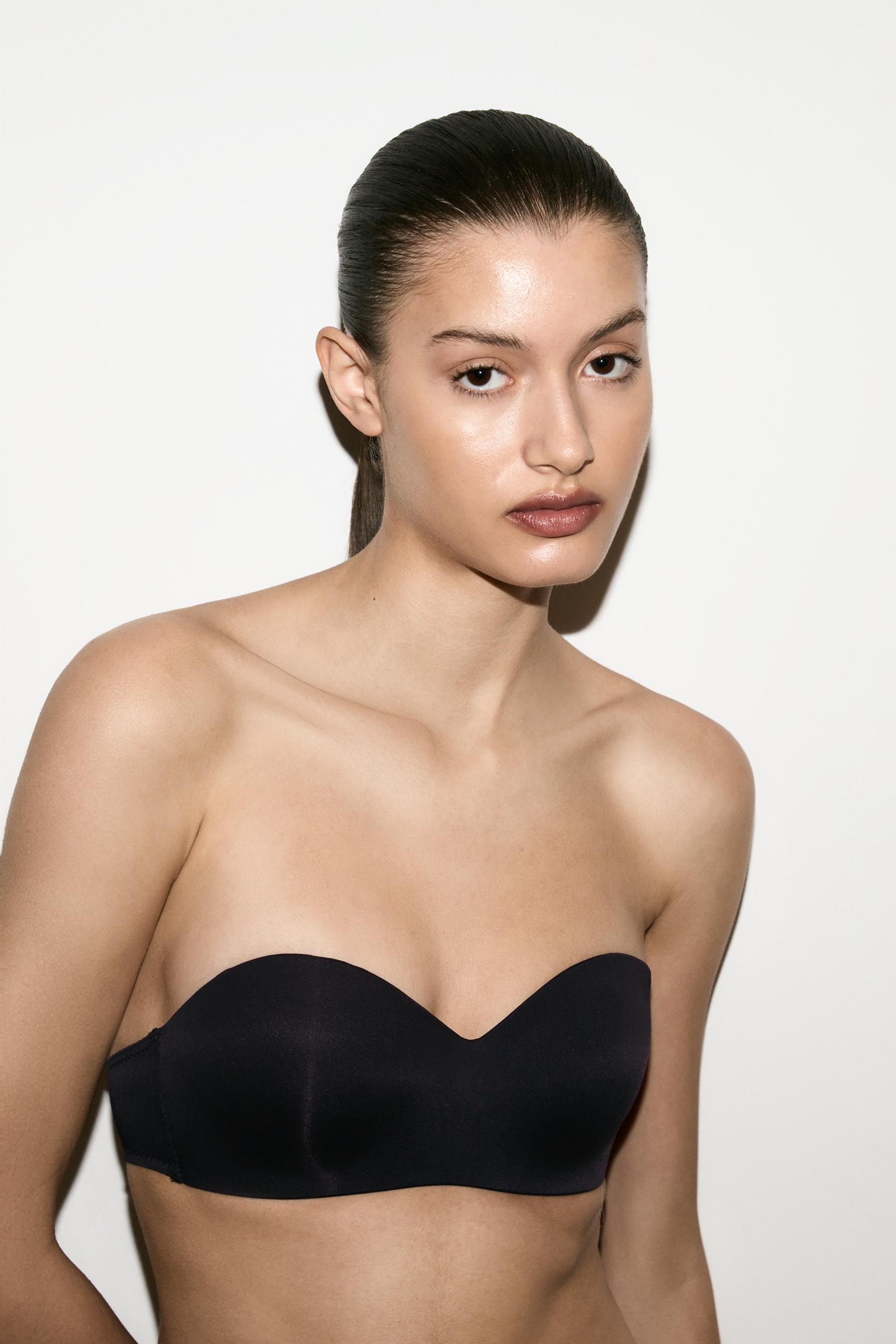 Pre-shaped bandeau bra — BLACK