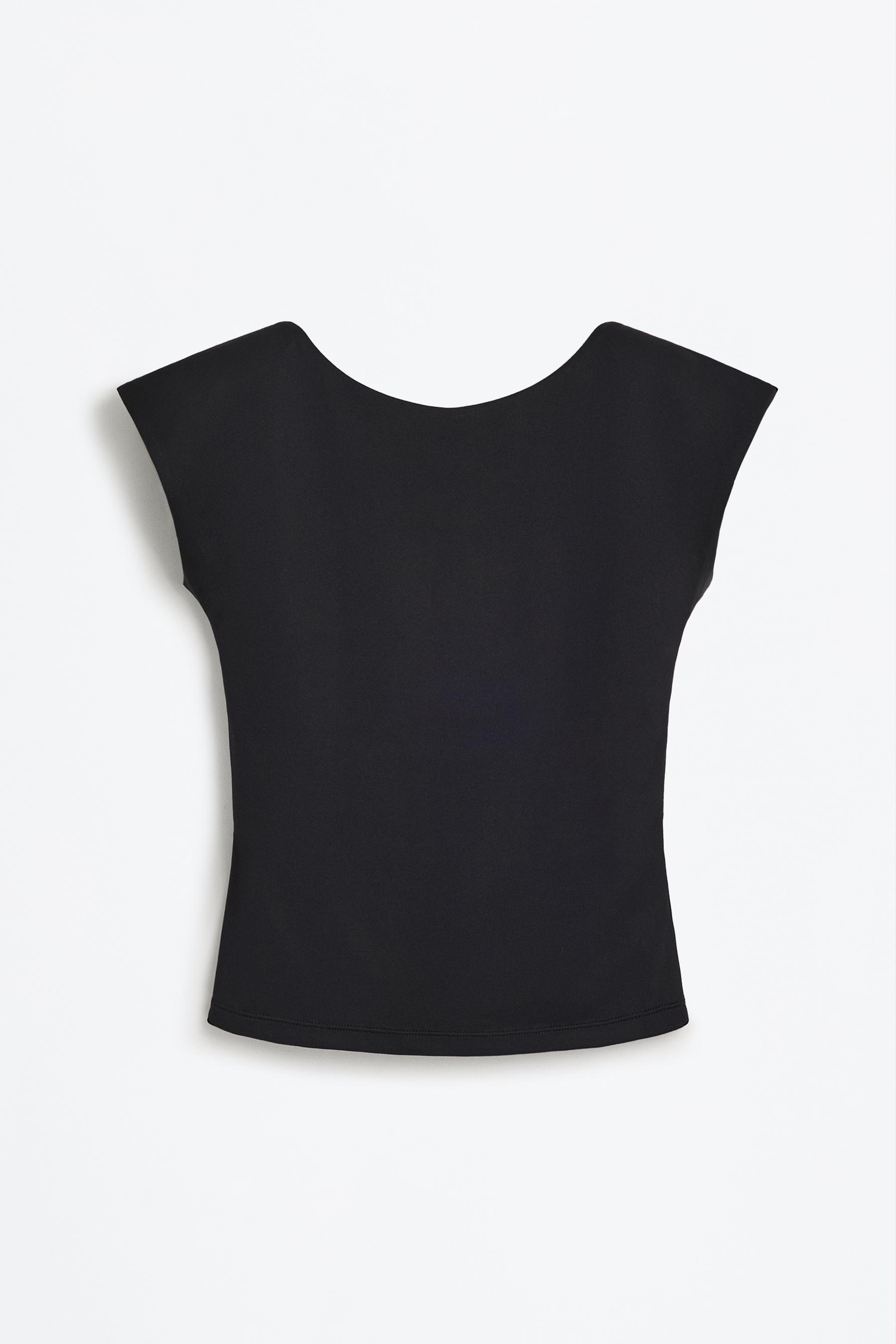 Polyamide T-shirt with open back — BLACK