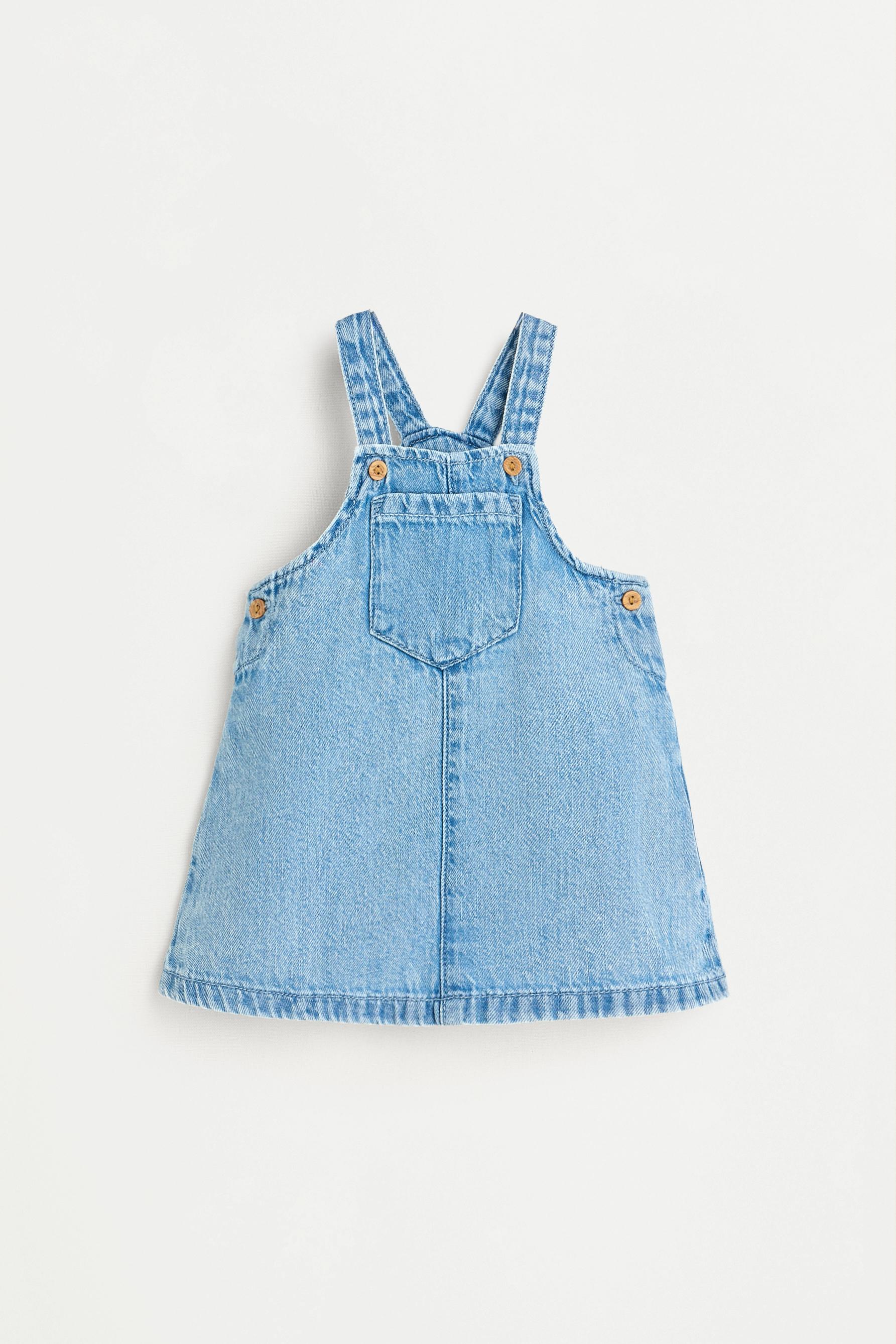 Denim pinafore dress and bloomers set — BLUE