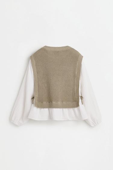 Knit Vest and Blouse Co-ord — PALE KHAKI 2
