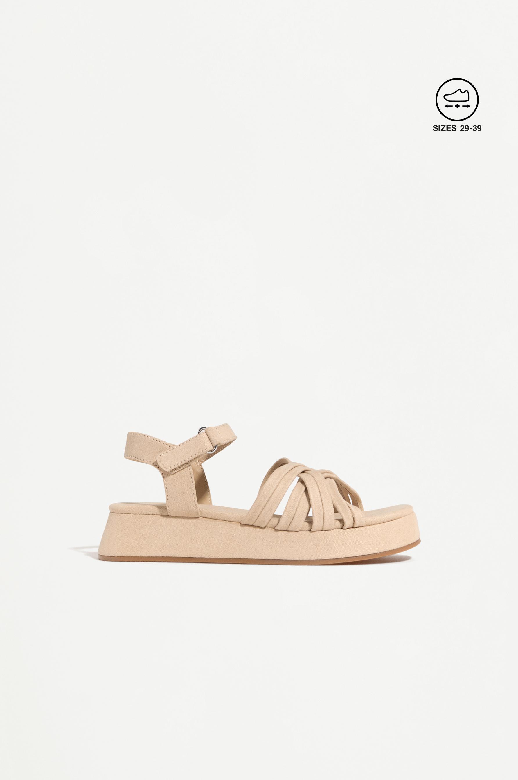 FAUX SUEDE PLATFORM SANDAL — BROWN