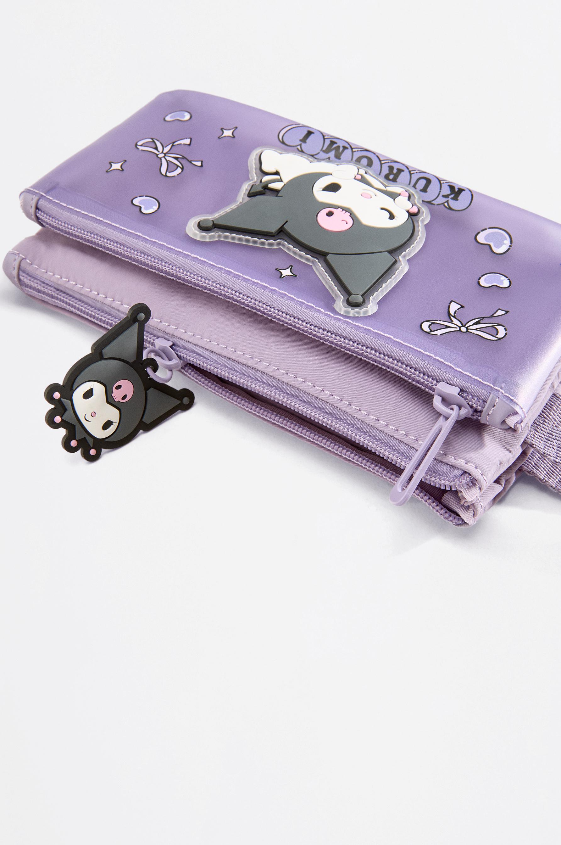 Kuromi ©SANRIO triple-zip pencil case — Tan