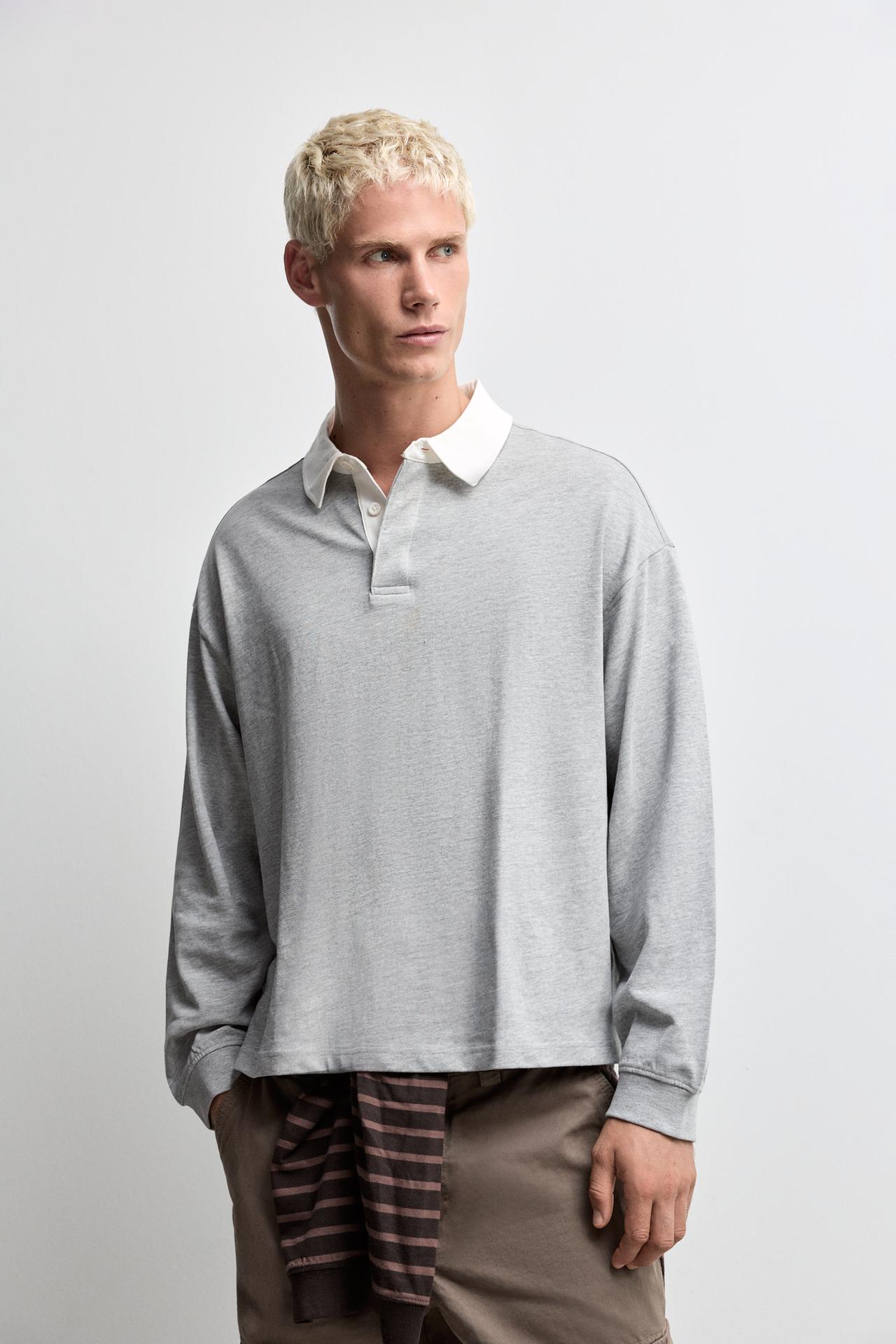 Contrast collar polo shirt — GREY MARL