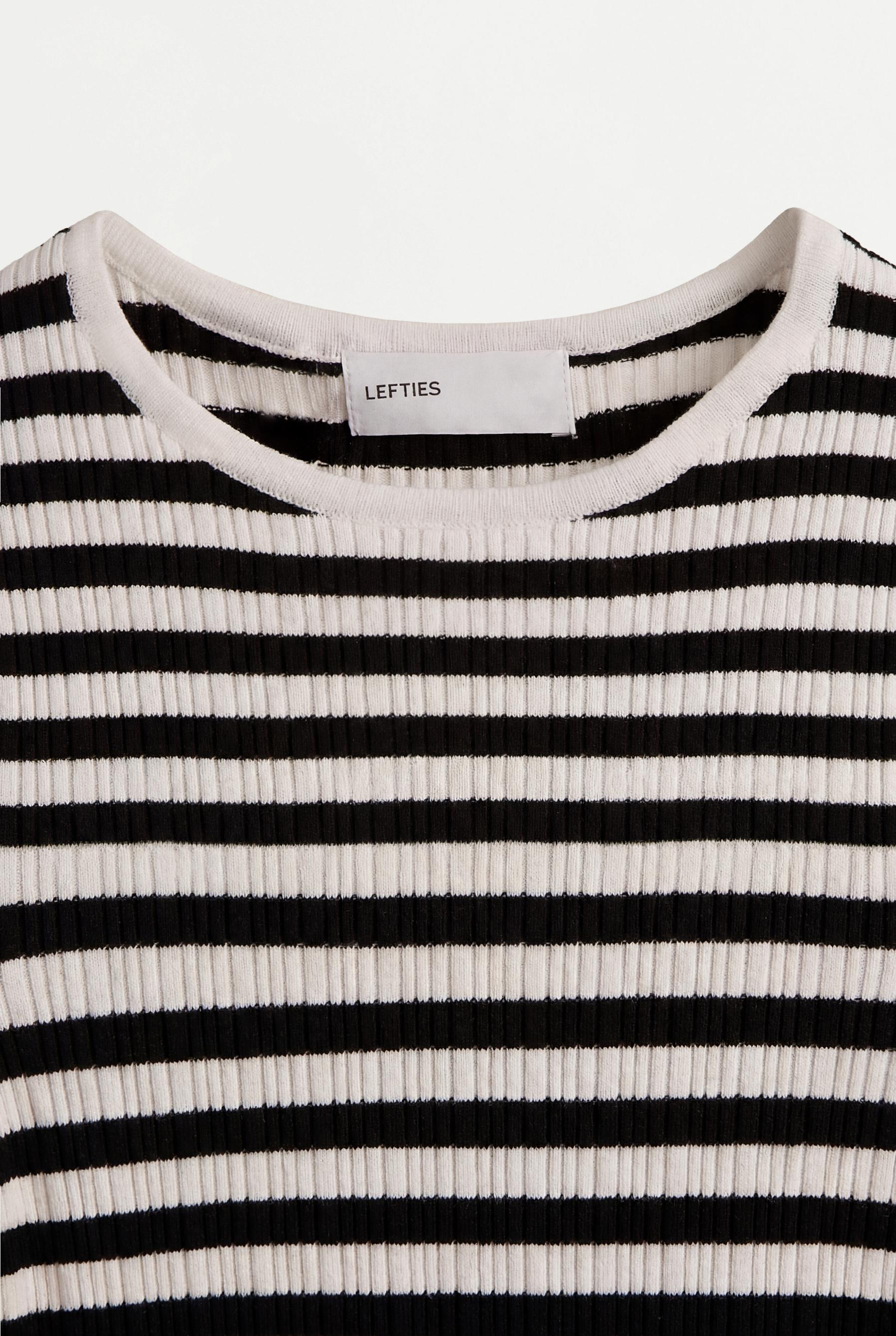 Basic ribbed knit top — ECRU/BLACK