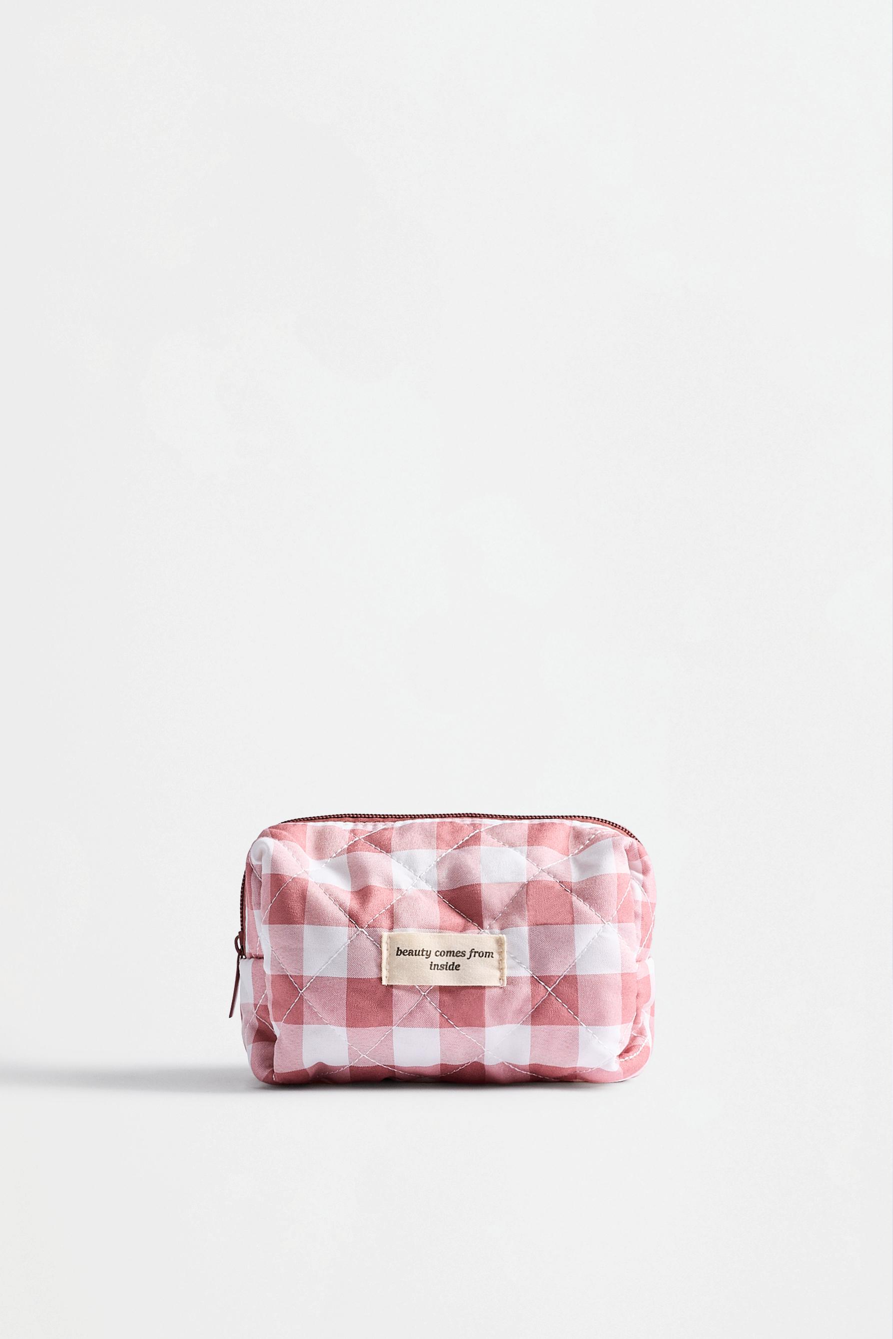 Small gingham print toiletry bag — PASTEL PINK