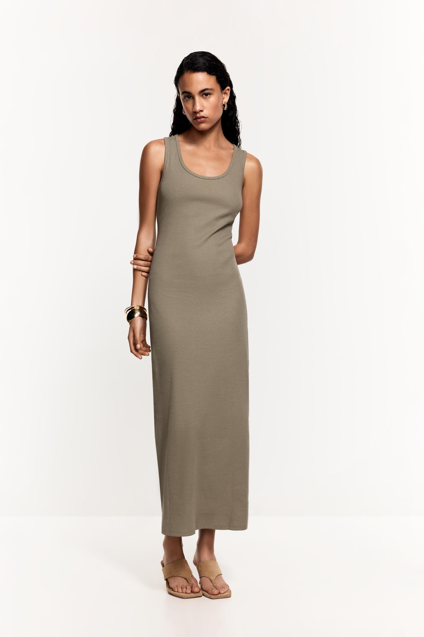 Ribbed midi dress — PALE KHAKI