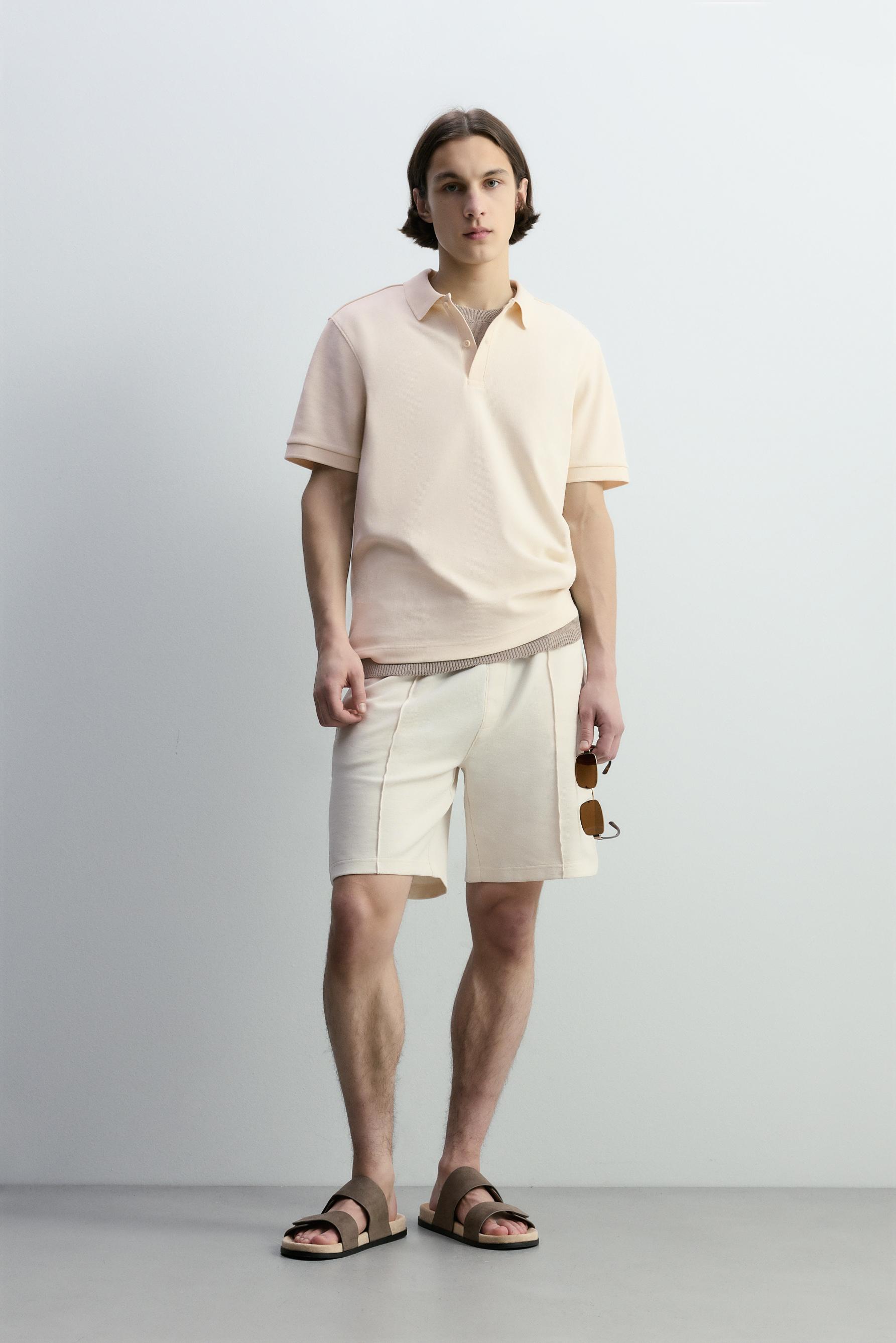 Basic textured polo shirt — ECRU