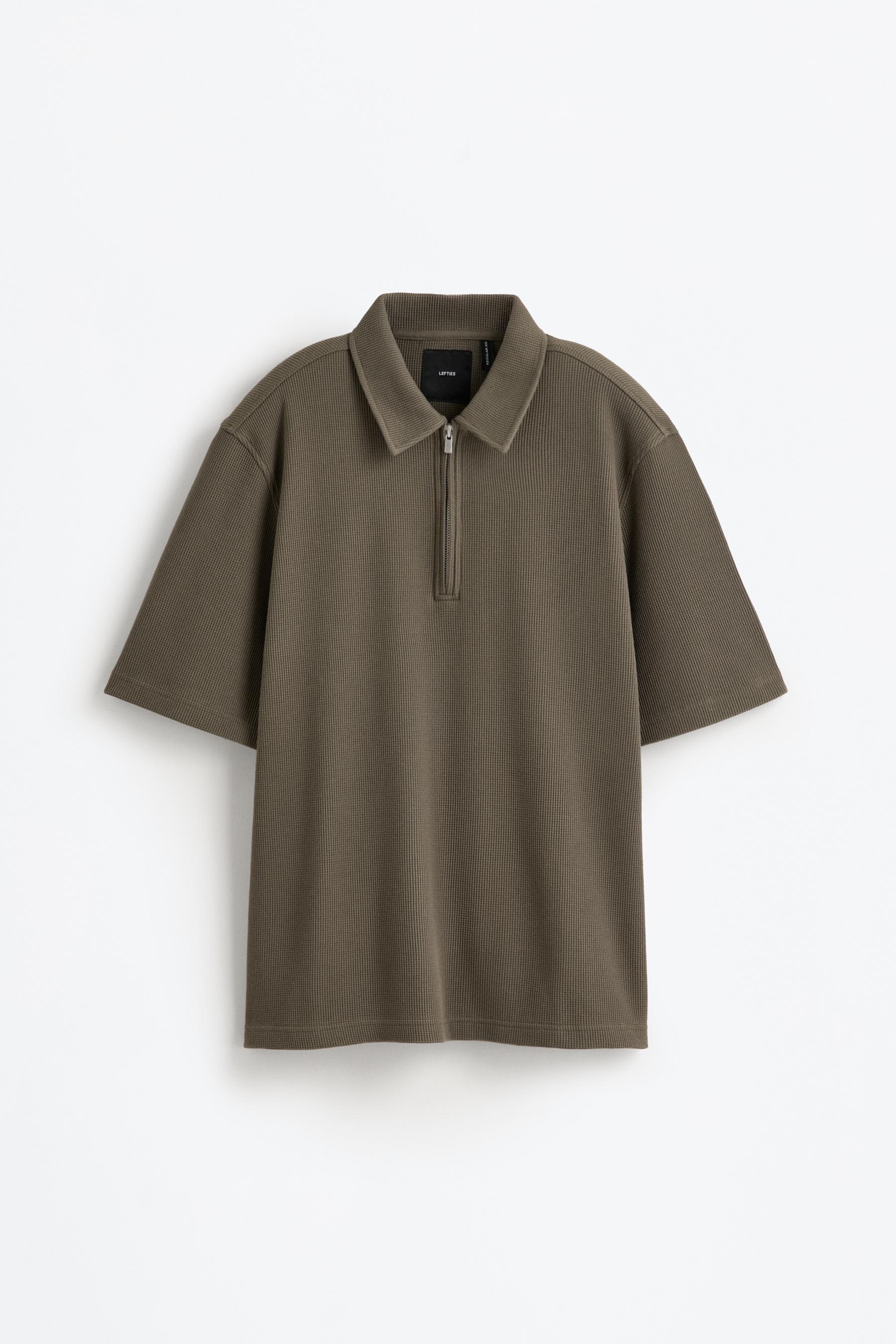 Waffle texture polo shirt — MEDIUM KHAKI