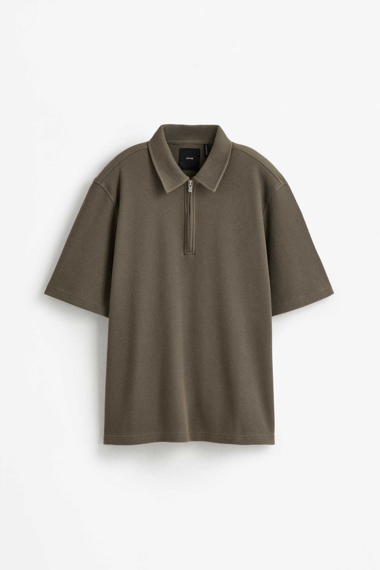 Waffle texture polo shirt — MEDIUM KHAKI