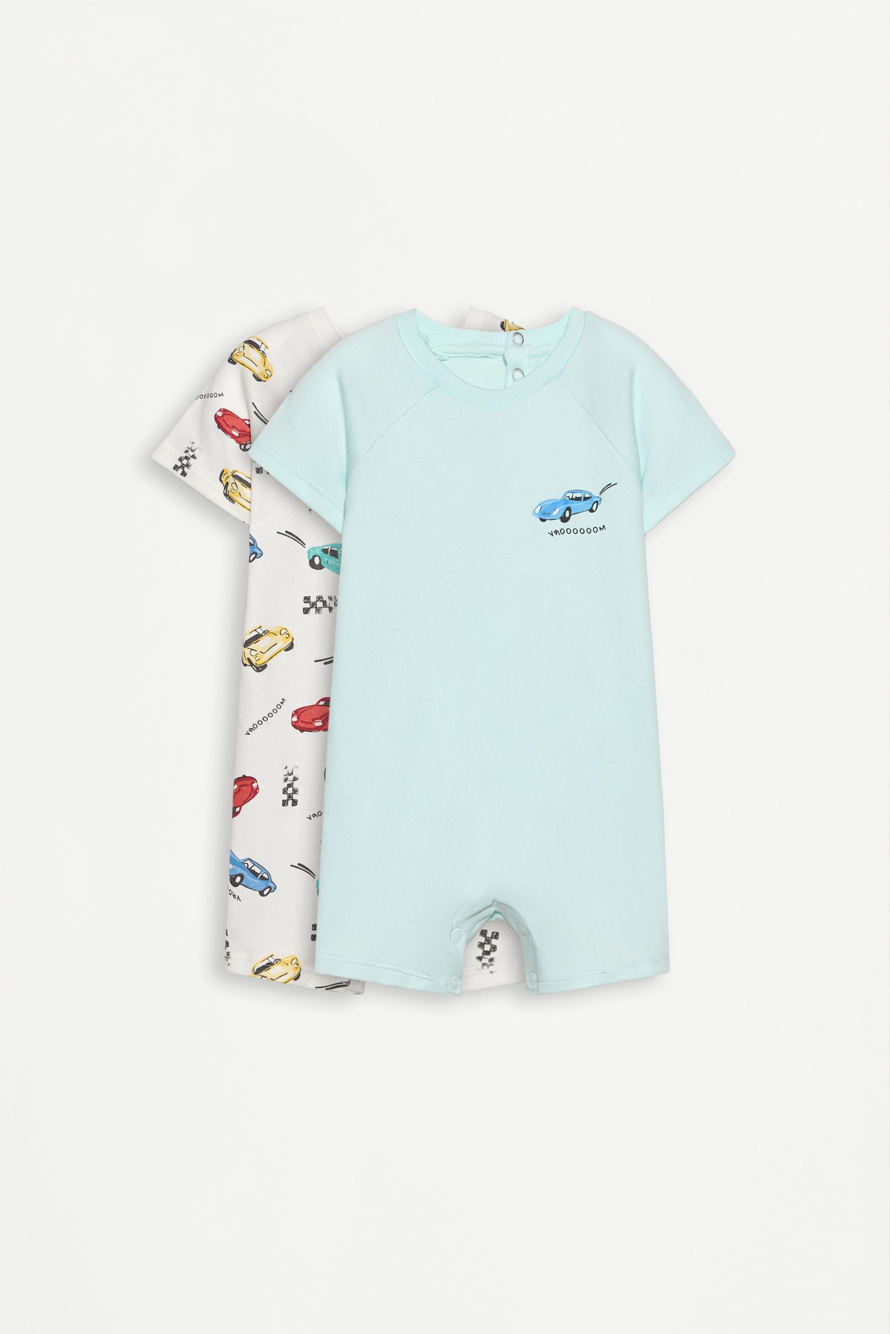 Pack of 2 short one-piece sleepsuits — PALE TURQUOISE (alternate view)