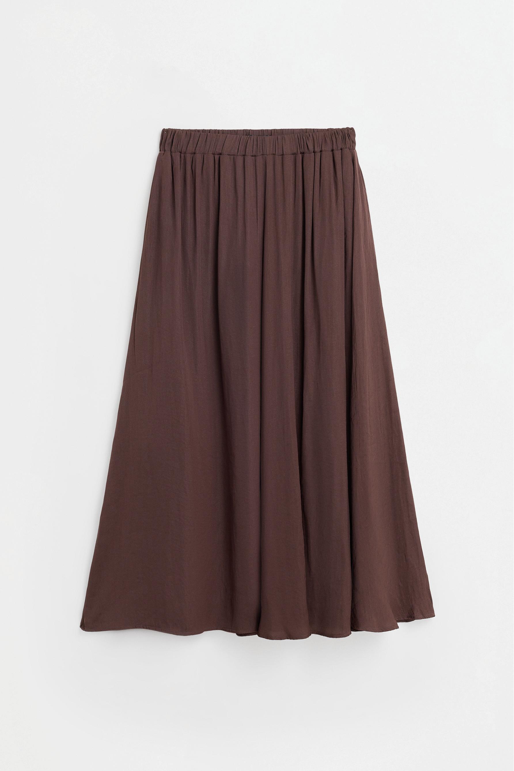 Textured satin midi skirt — BROWN