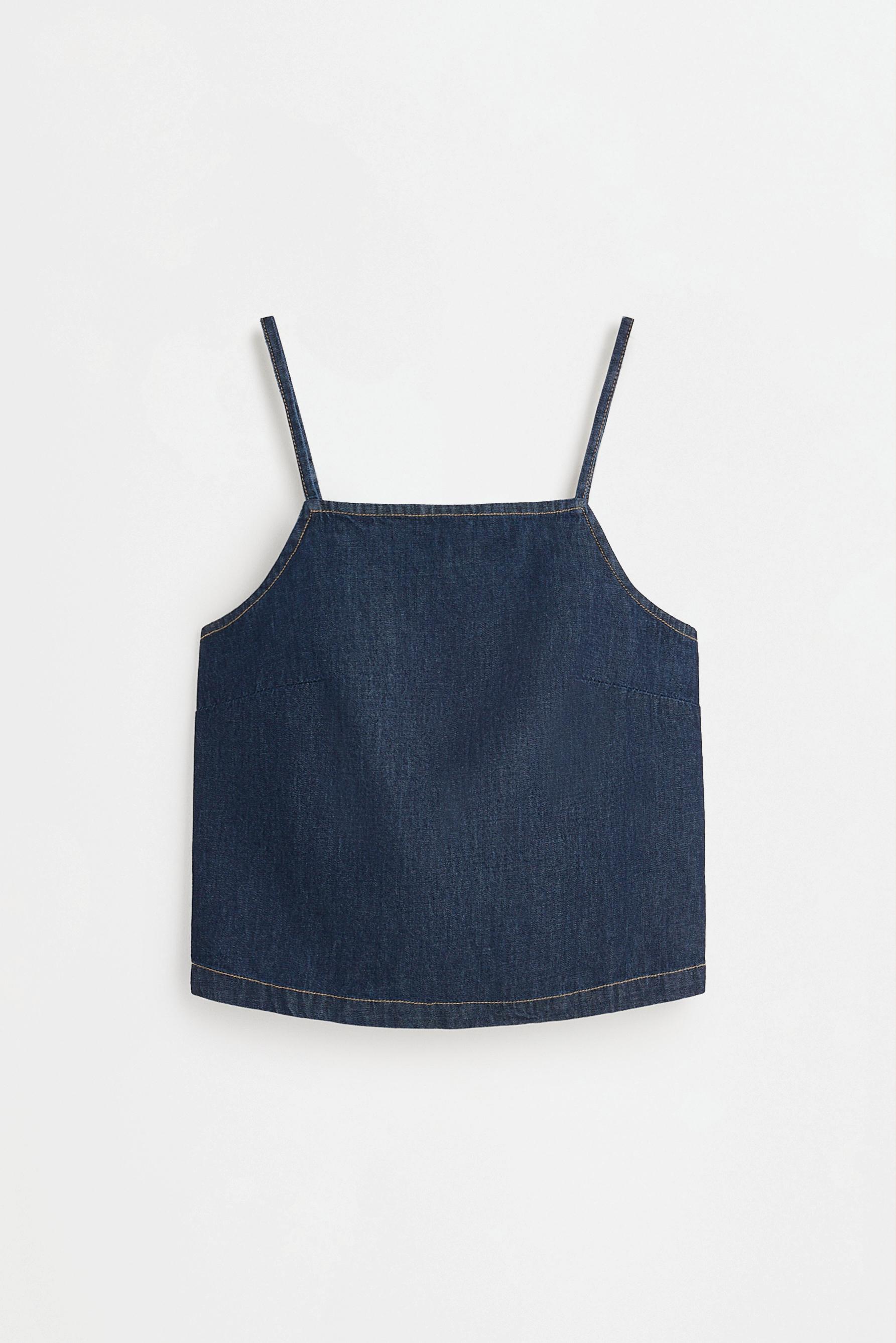Denim strappy top — NAVY