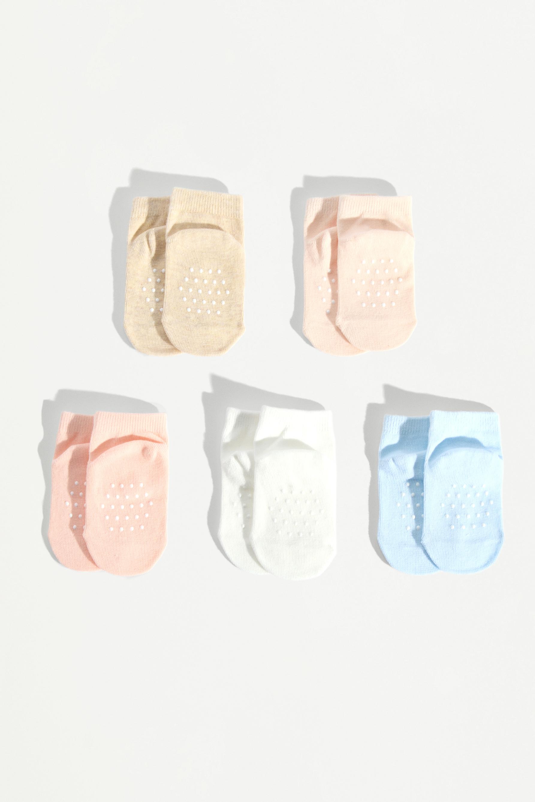 5-pack of non-slip short socks — PINK TONES