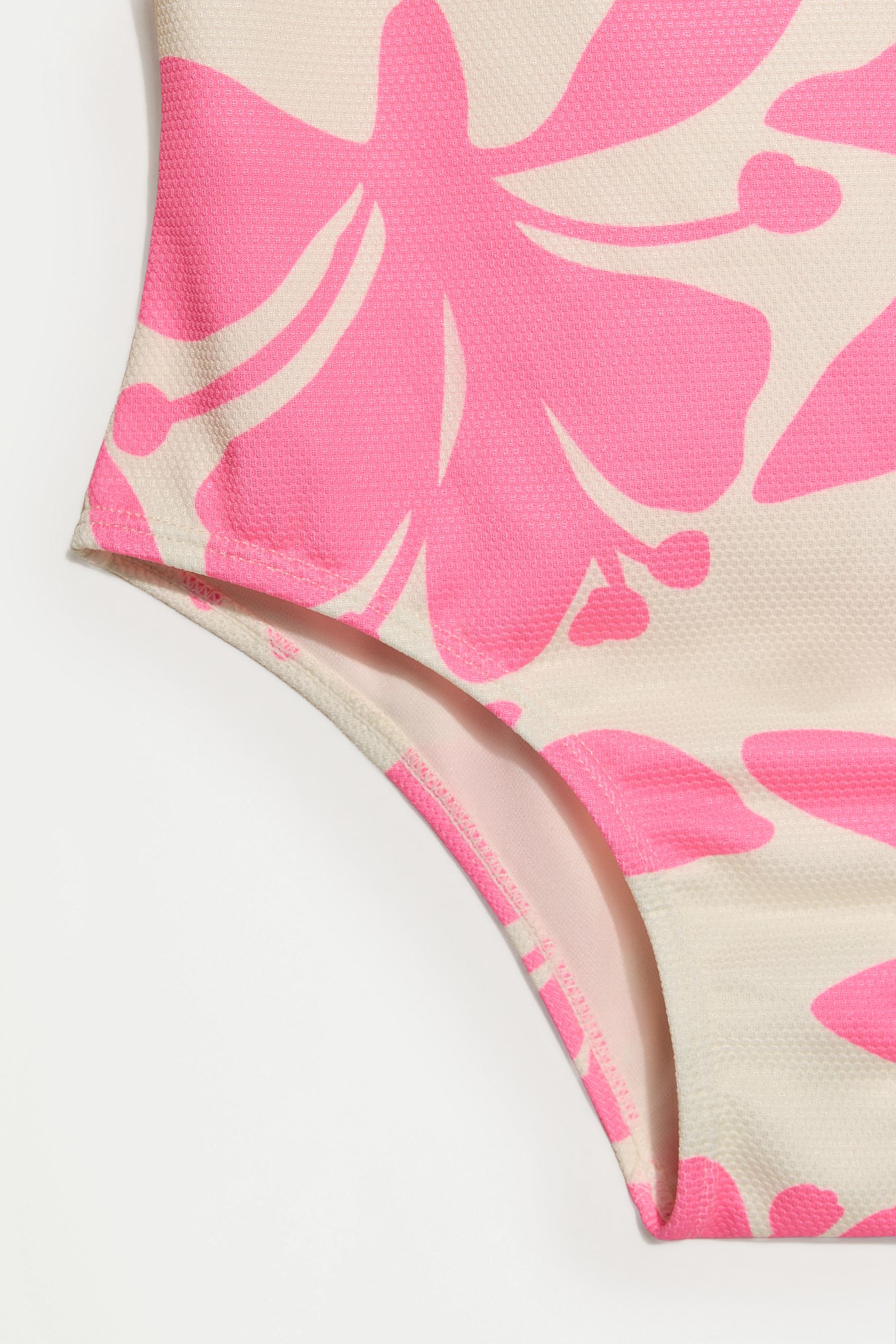 Tropical print asymmetric swimsuit — FUCHSIA/WHITE