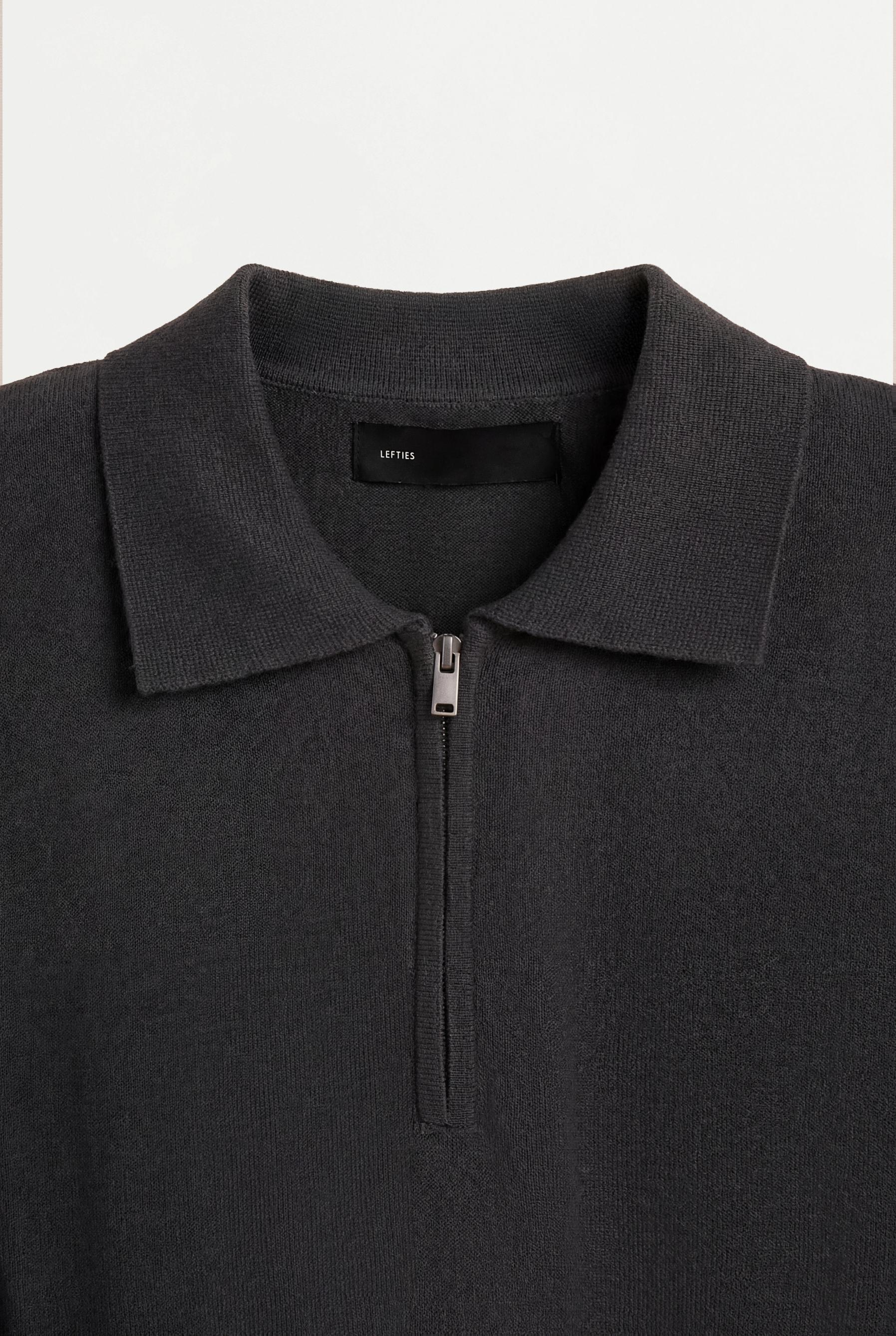 Zip-up knit polo — DARK GREY