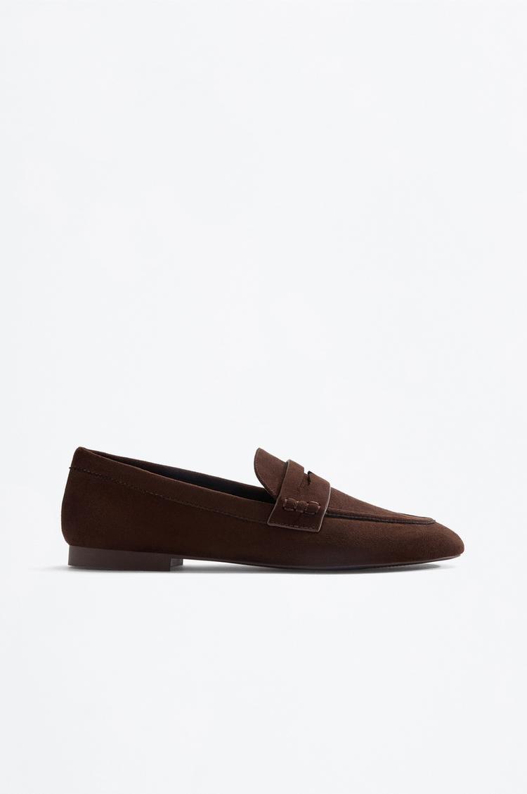 Faux suede moccasin shoe — BROWN