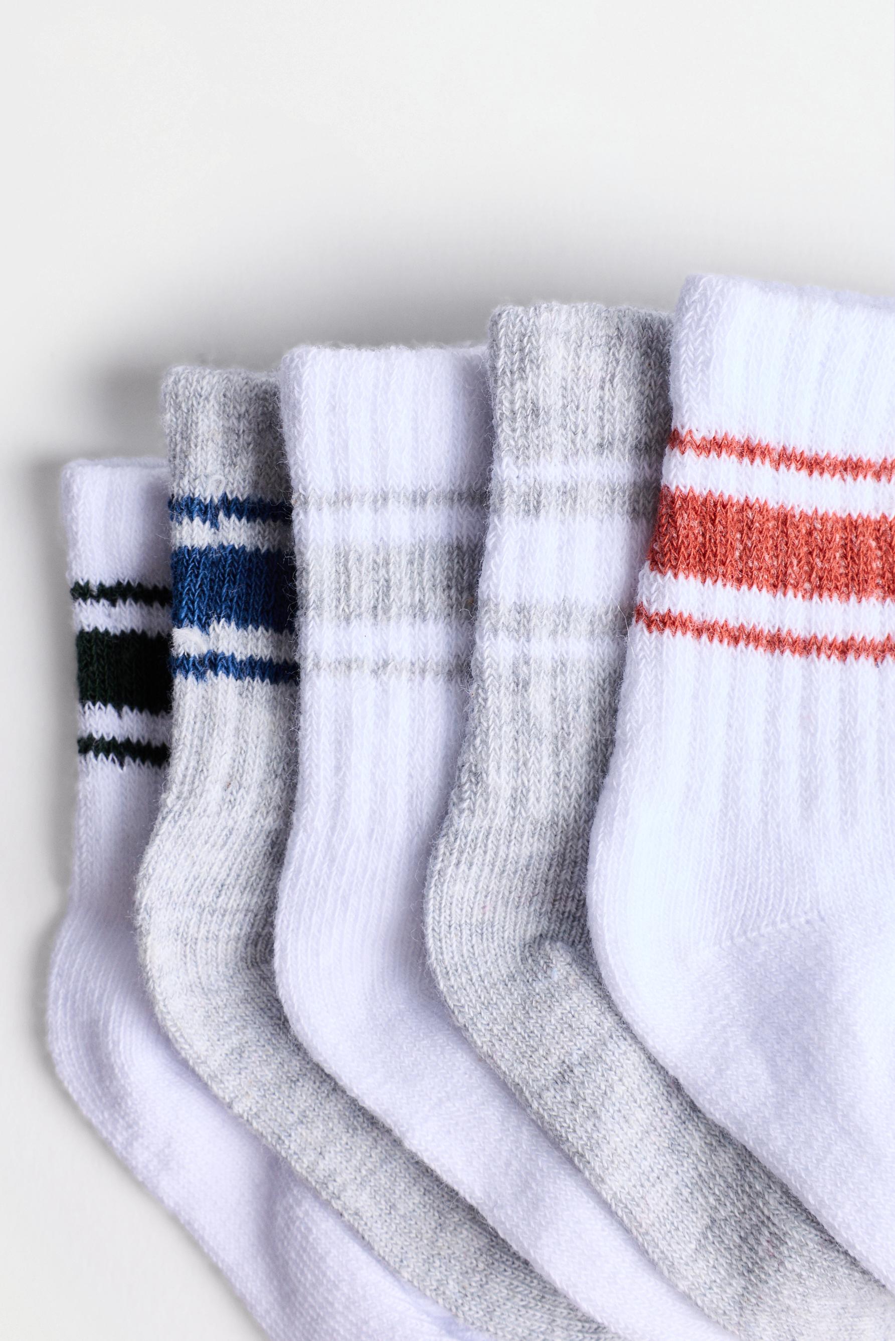 Striped long socks (5-pack) — WHITE/GREY