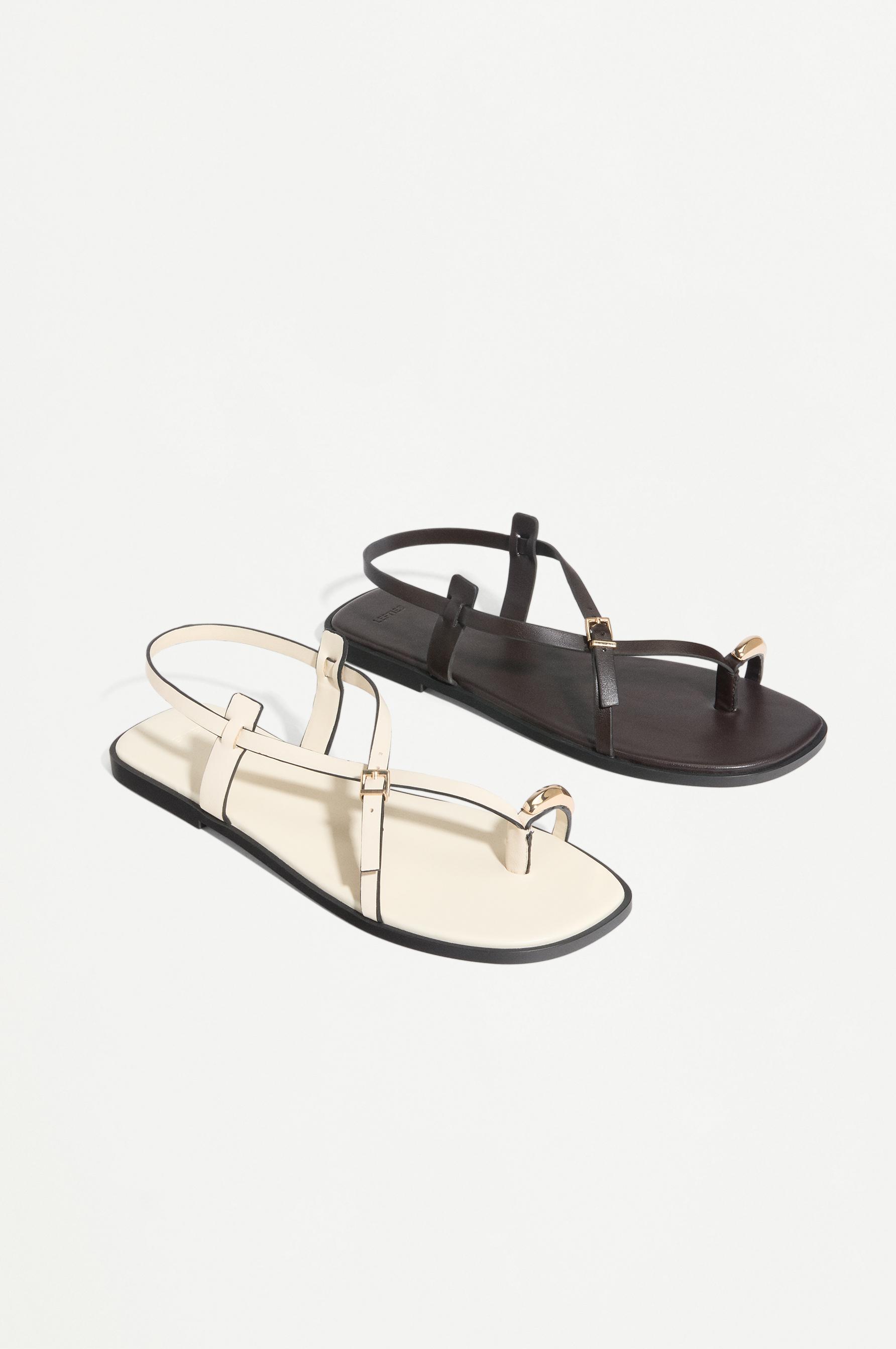 Flat slider sandal with metal detail — BROWN