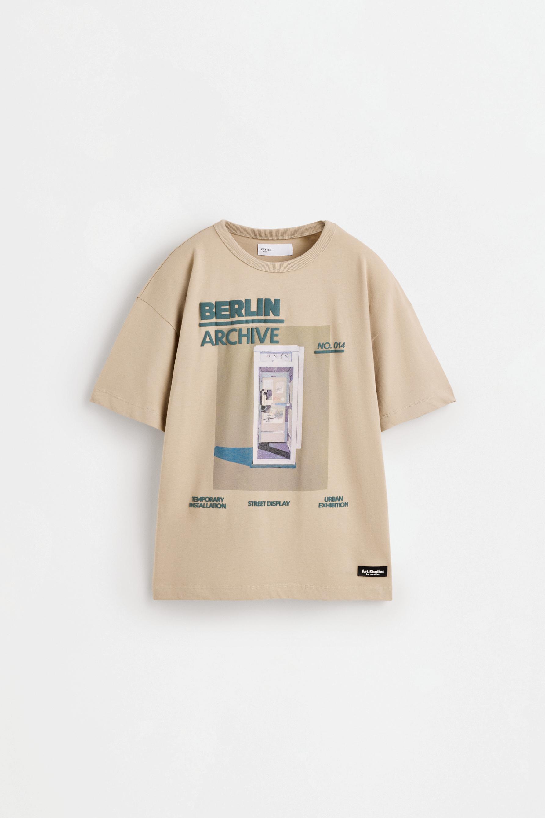 Raised text T-shirt — TAN BEIGE