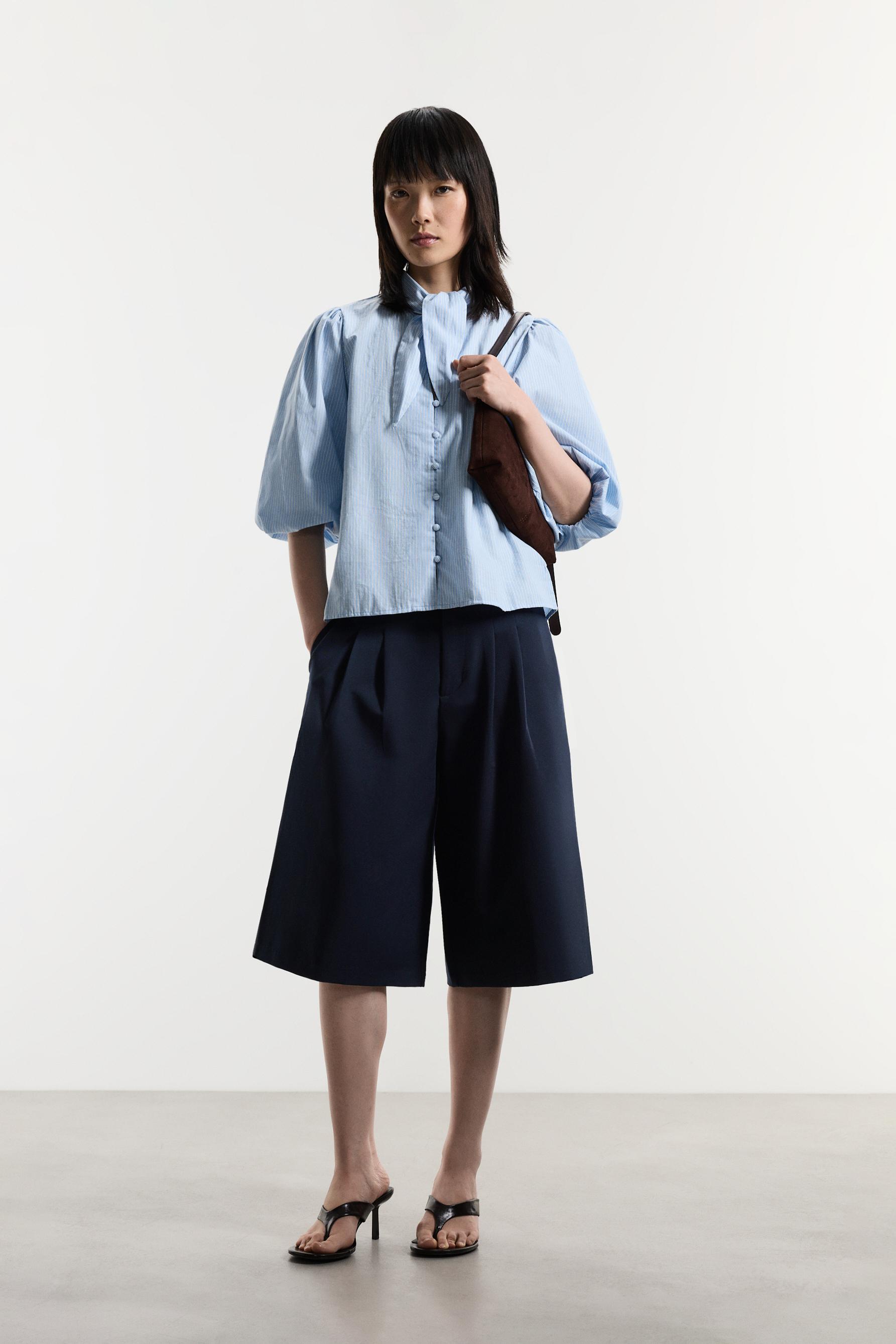 Tie-neck shirt — PALE BLUE