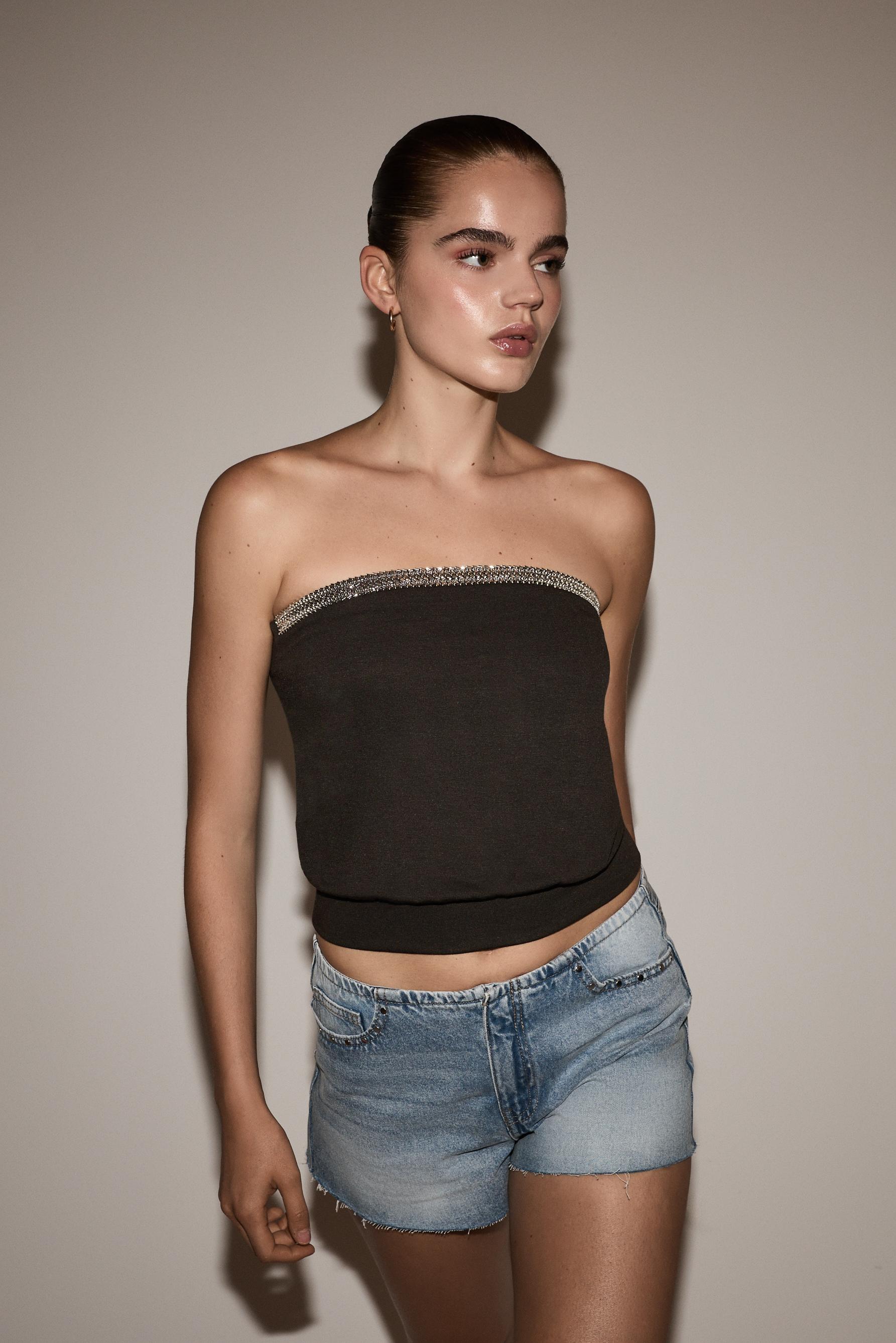 Rhinestone bandeau top — CHOCOLATE