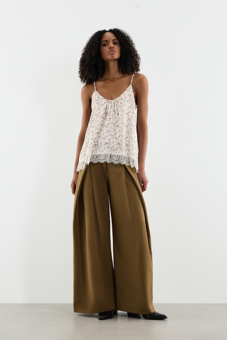 Pleated wide-leg trousers — KHAKI