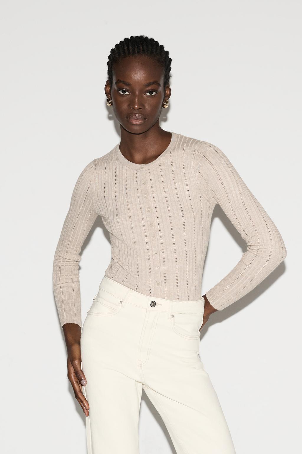 Cardigan a costine traforato