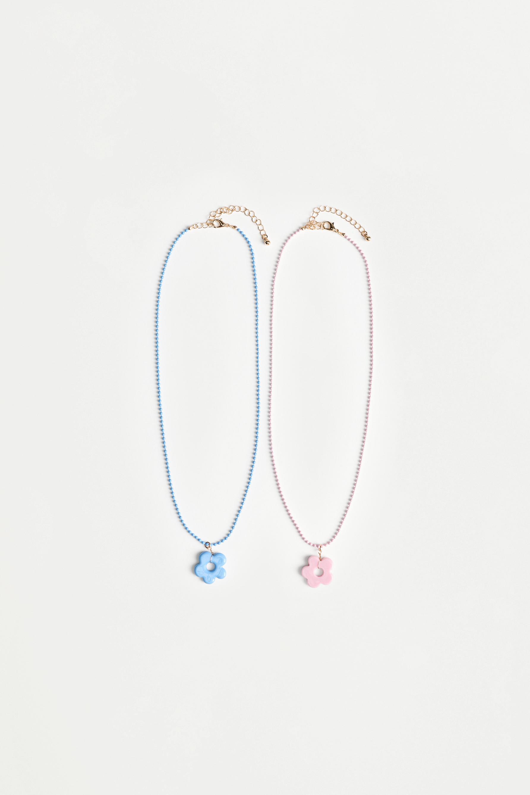 Floral pendant necklaces (2-pack) — PINK