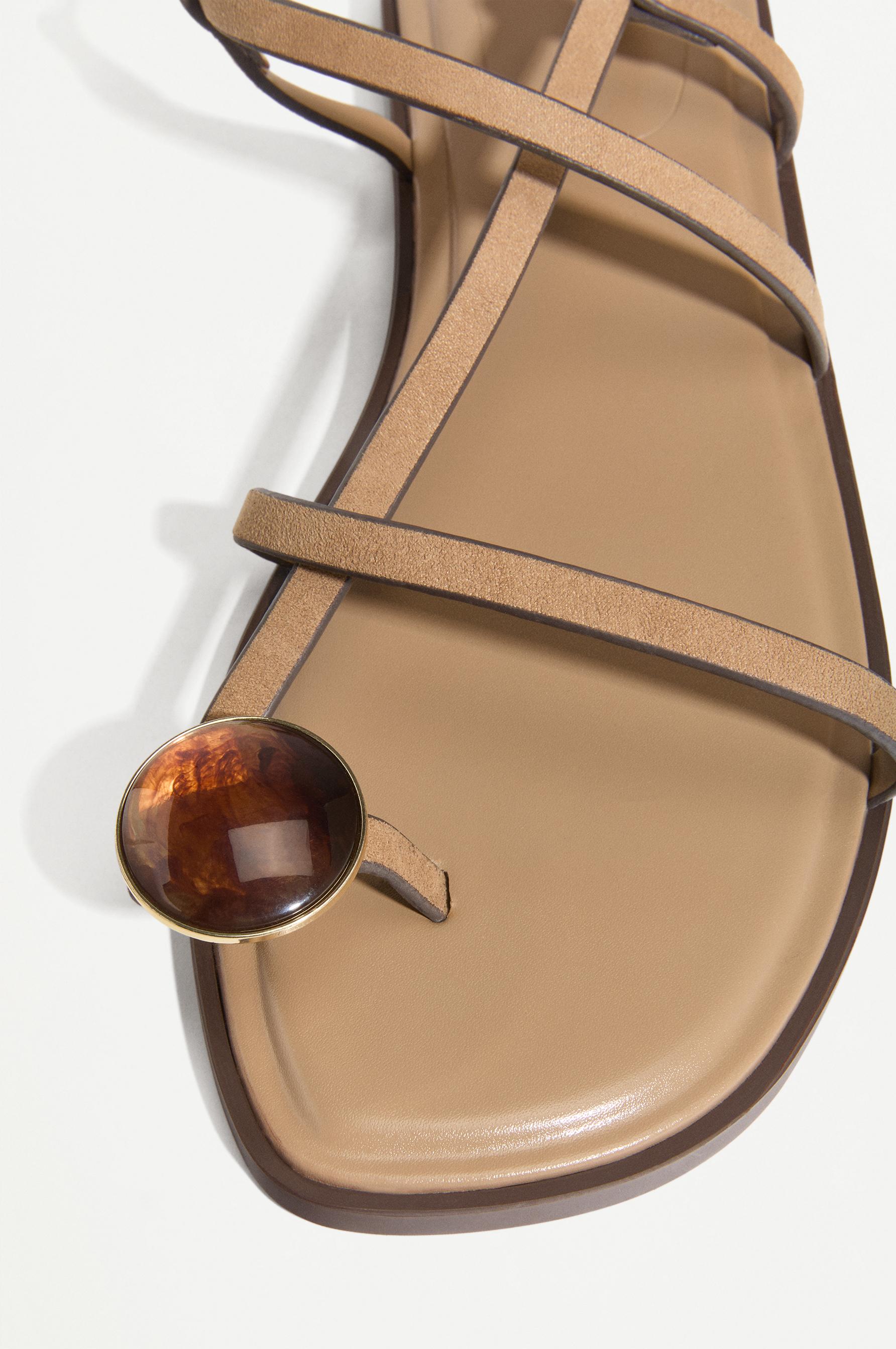 Jeweled flat slider sandals — BROWN