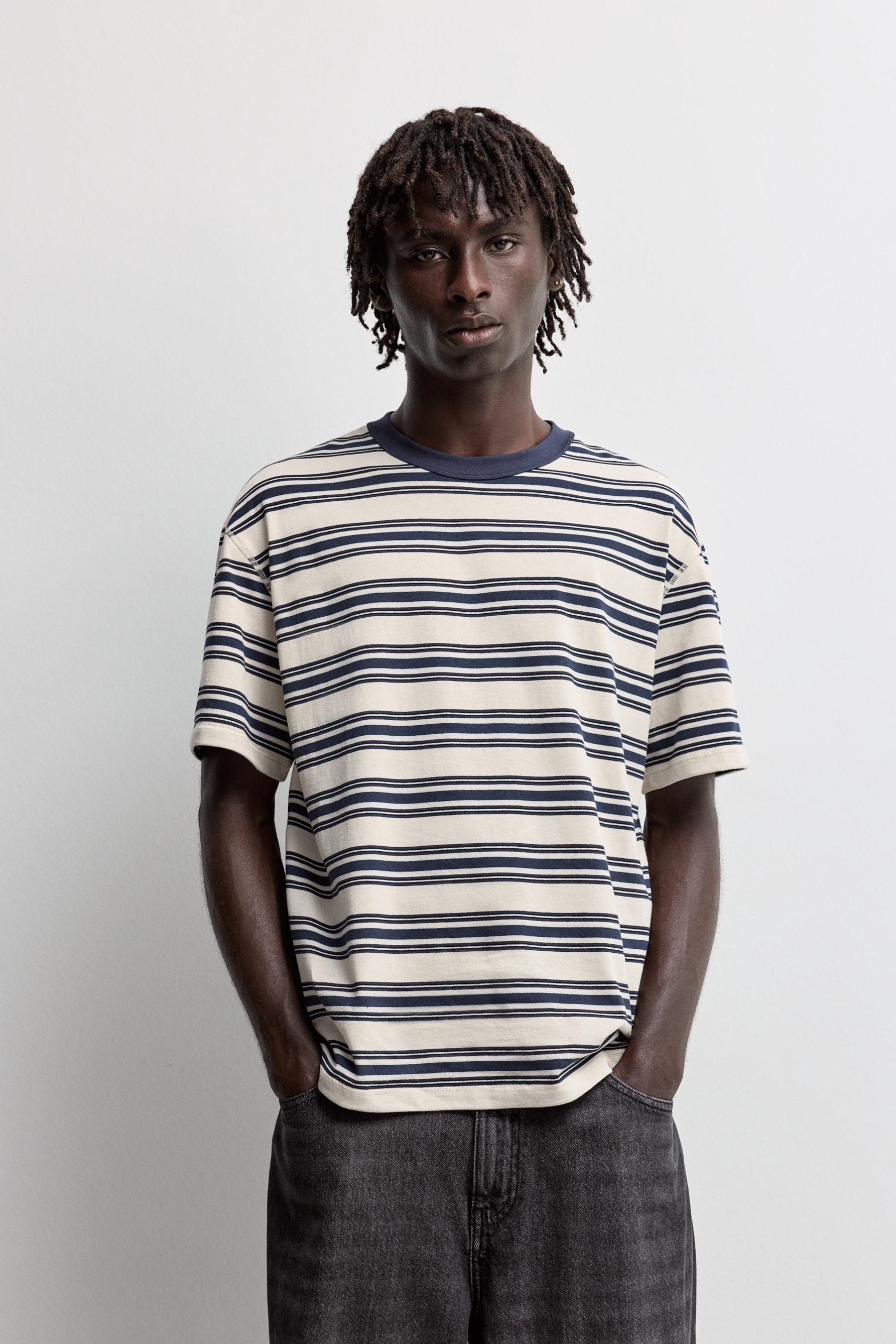 Textured striped T-shirt — VANILLA