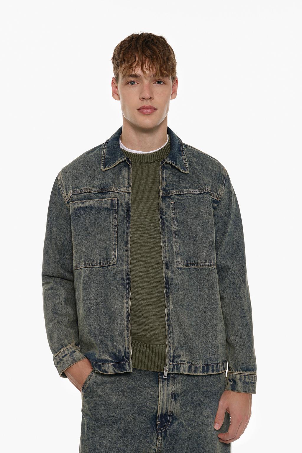 Denim overshirt with zip