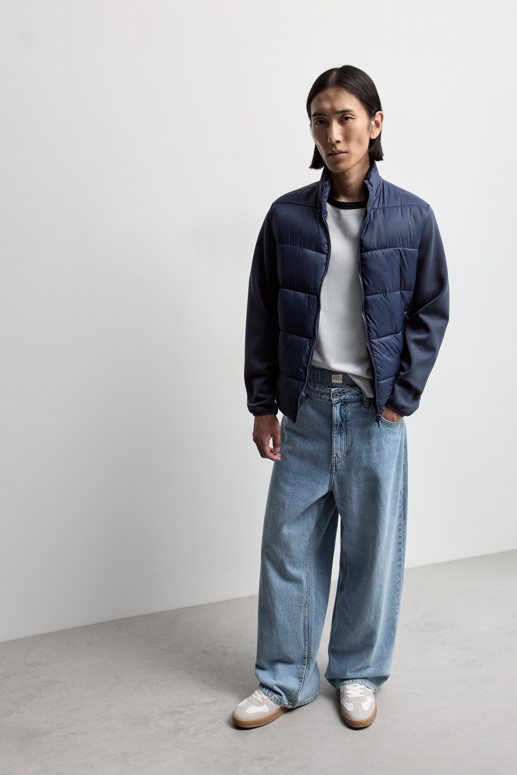 Quilted jacket with interlock sleeves — BLUE
