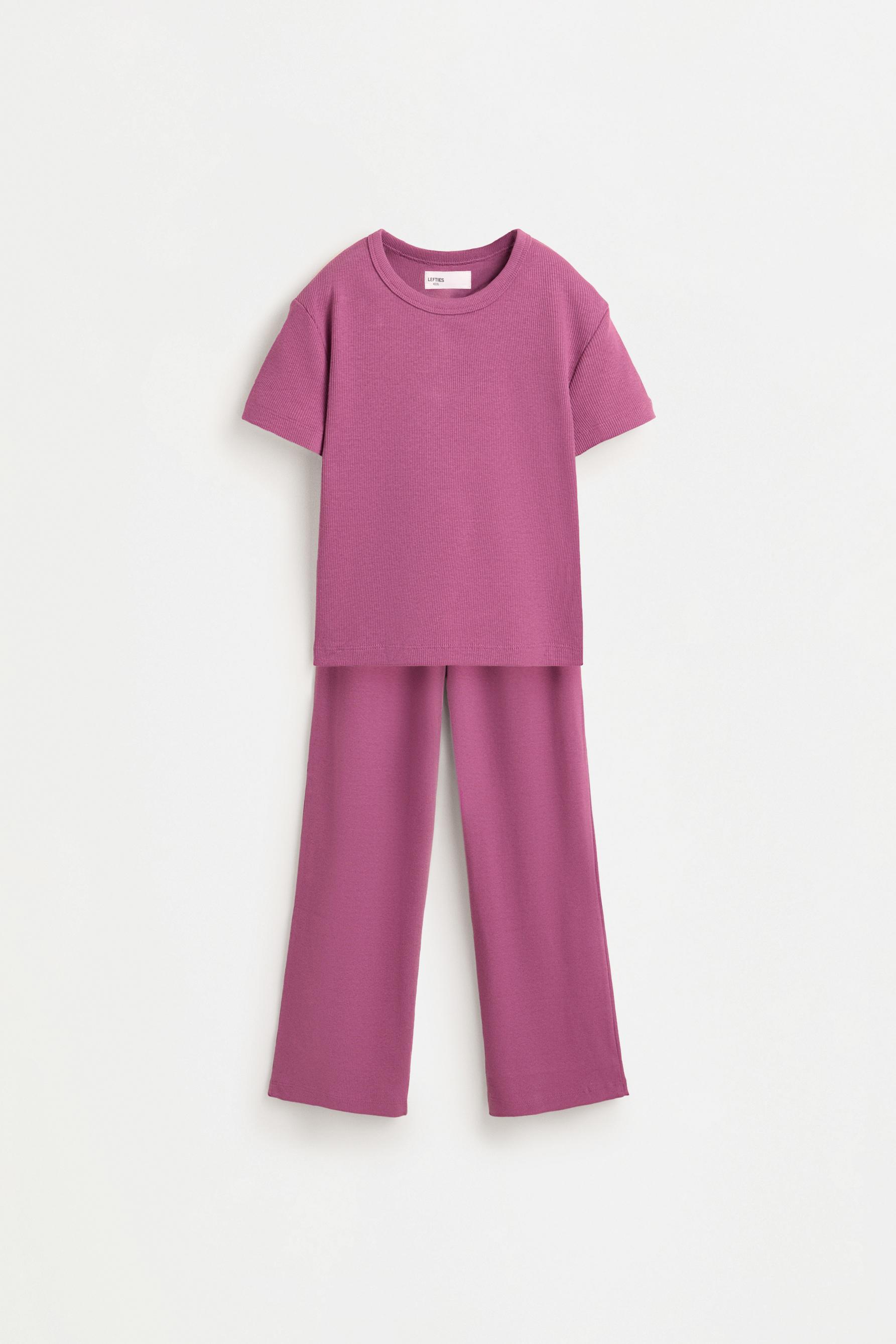 Ribbed T-shirt and trousers set — PURPLE