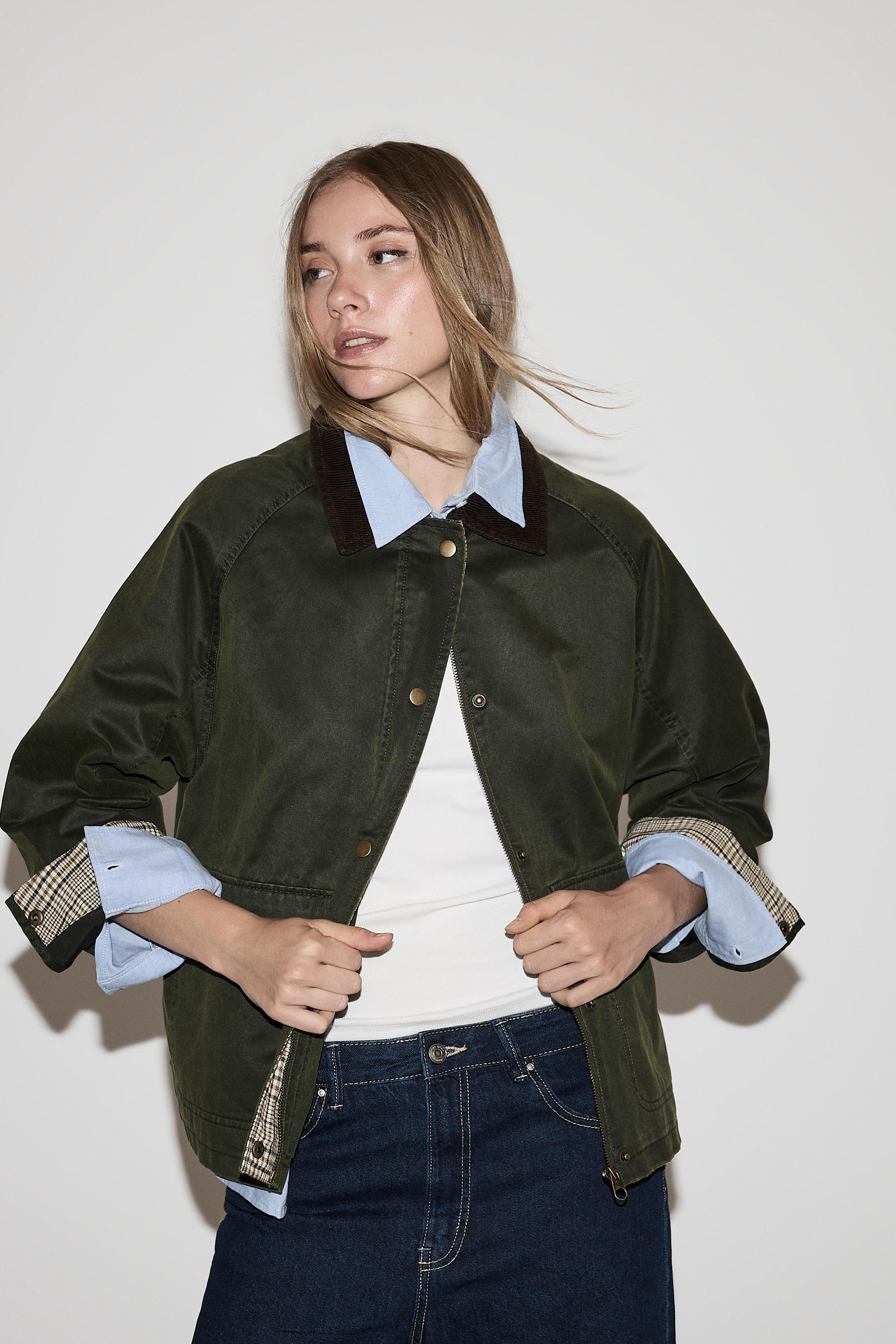 Waxed corduroy collar jacket — FADED GREEN