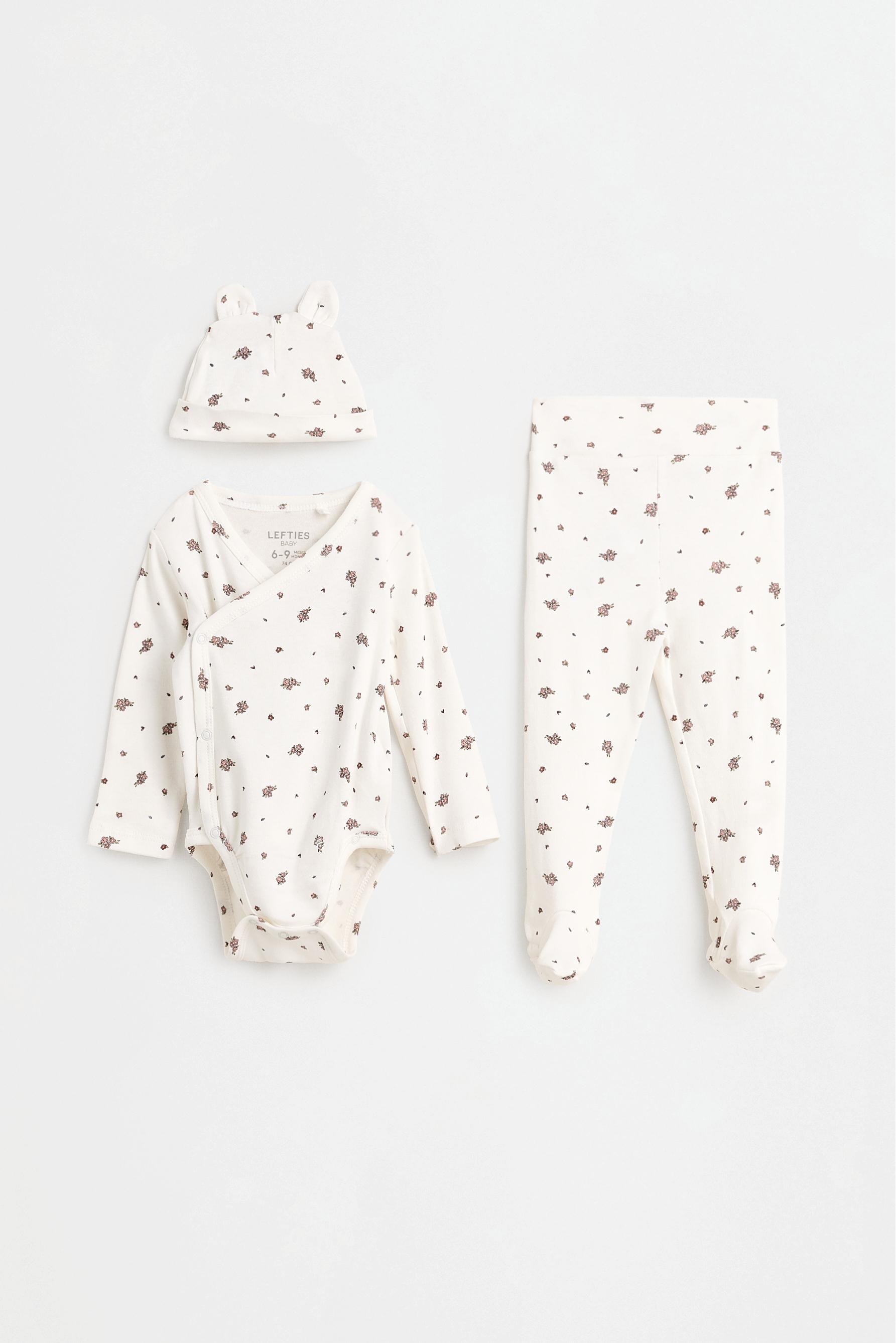 Printed bodysuit, footed leggings and hat set — CHALK PINK