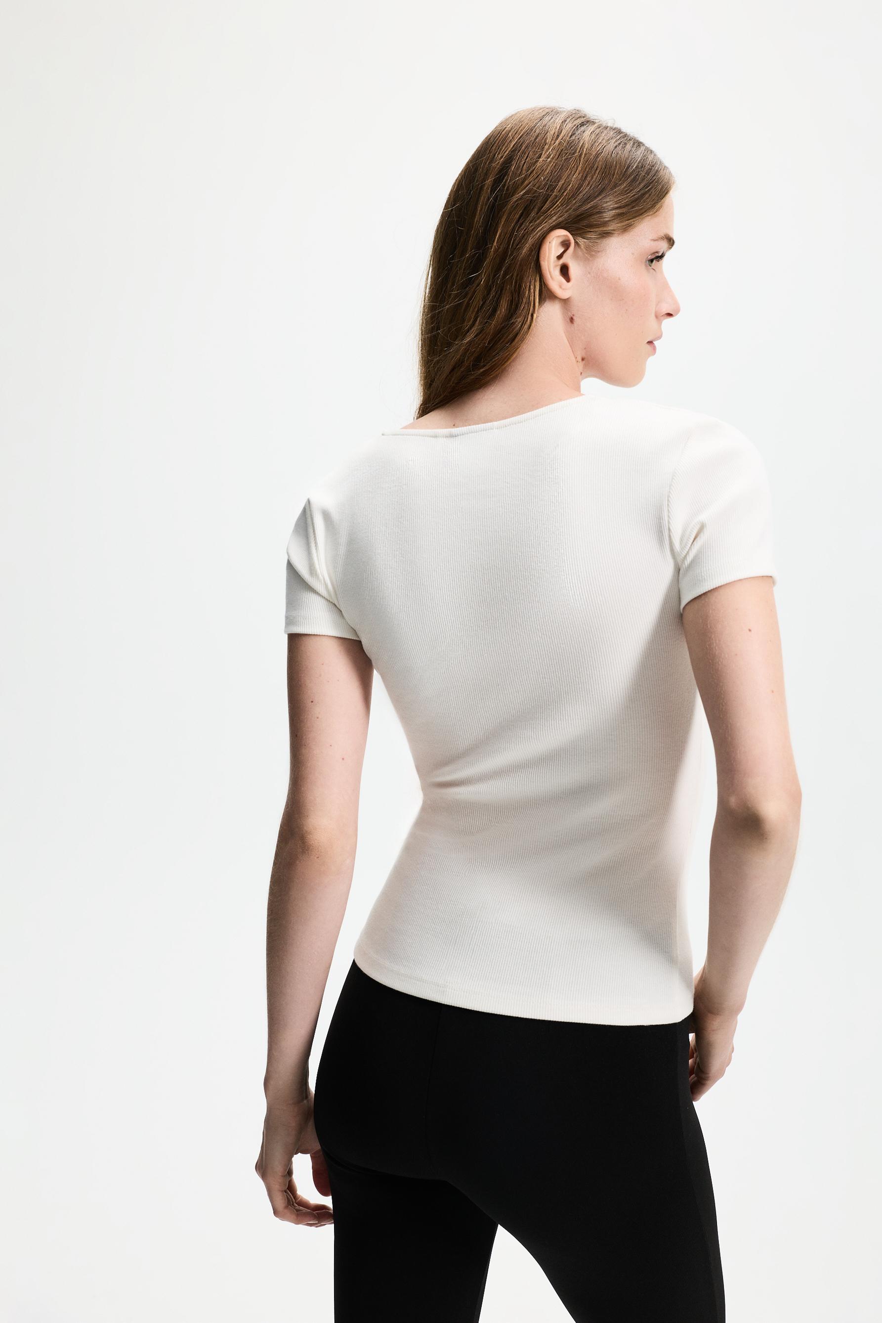 Ribbed lace T-shirt — OFF WHITE