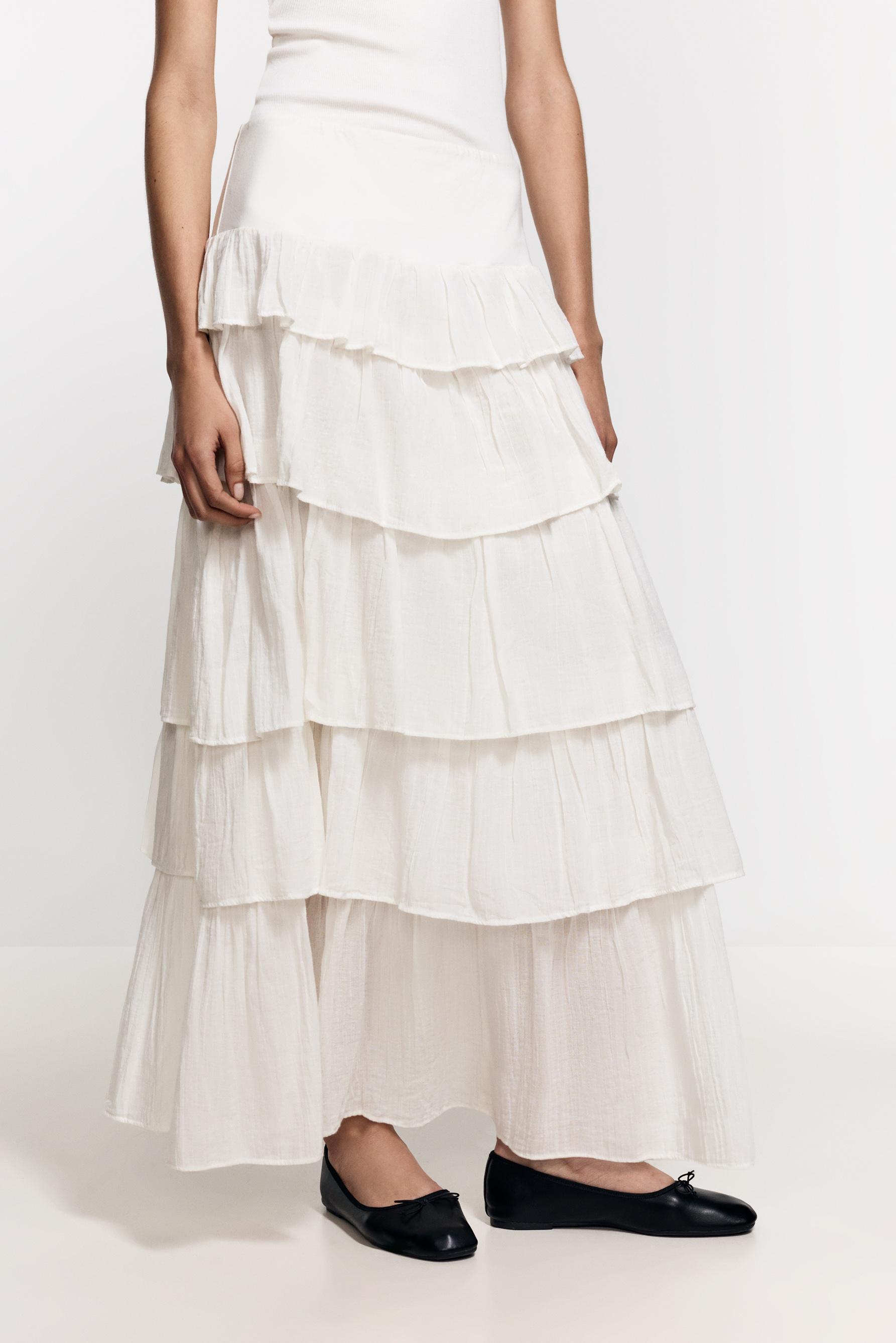 Ruffled midi skirt — OFF WHITE