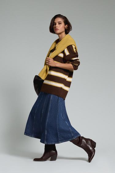 Basic oversize spongy-knit sweater — BROWN/ECRU 3