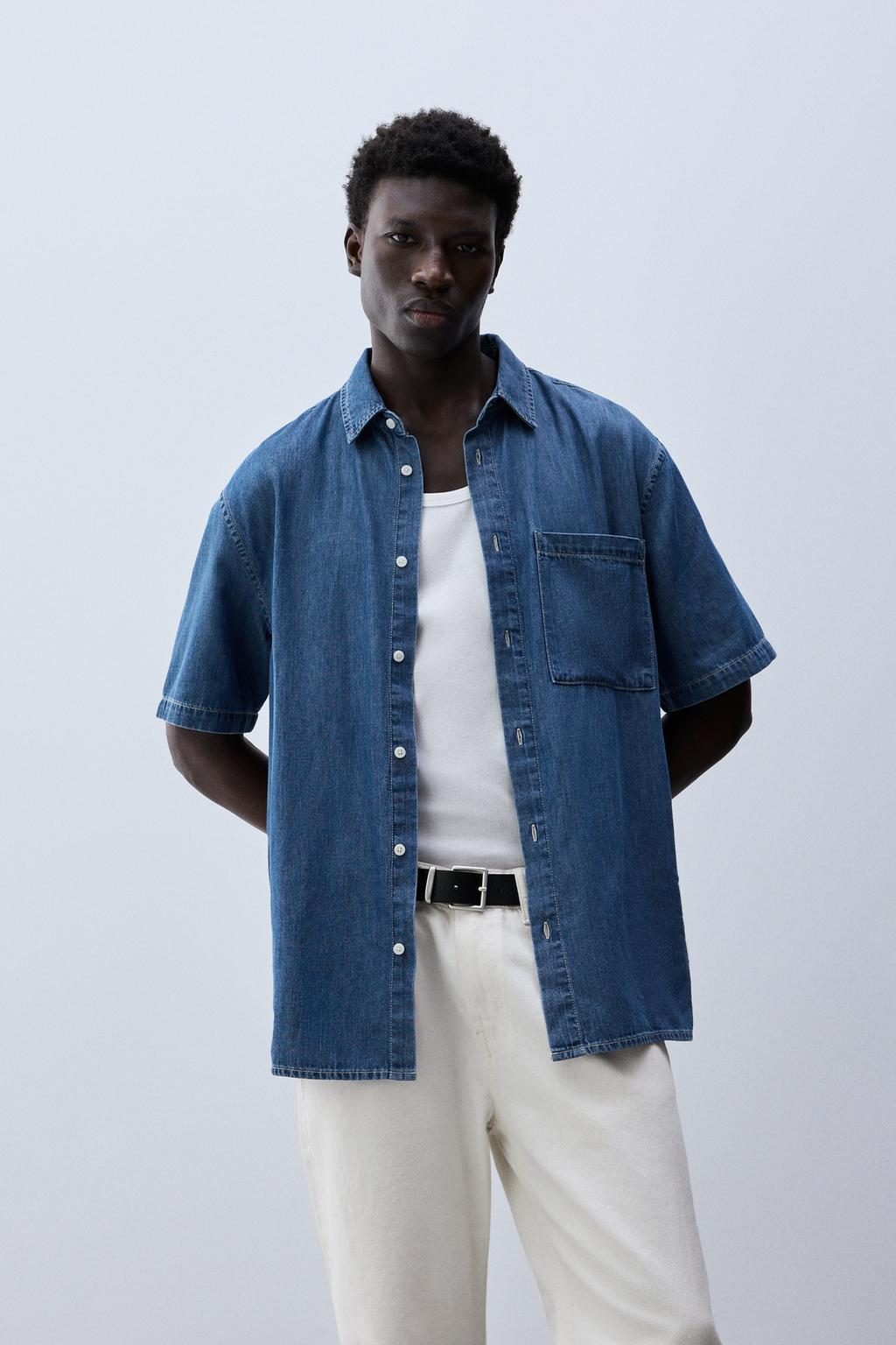 Short sleeve denim shirt