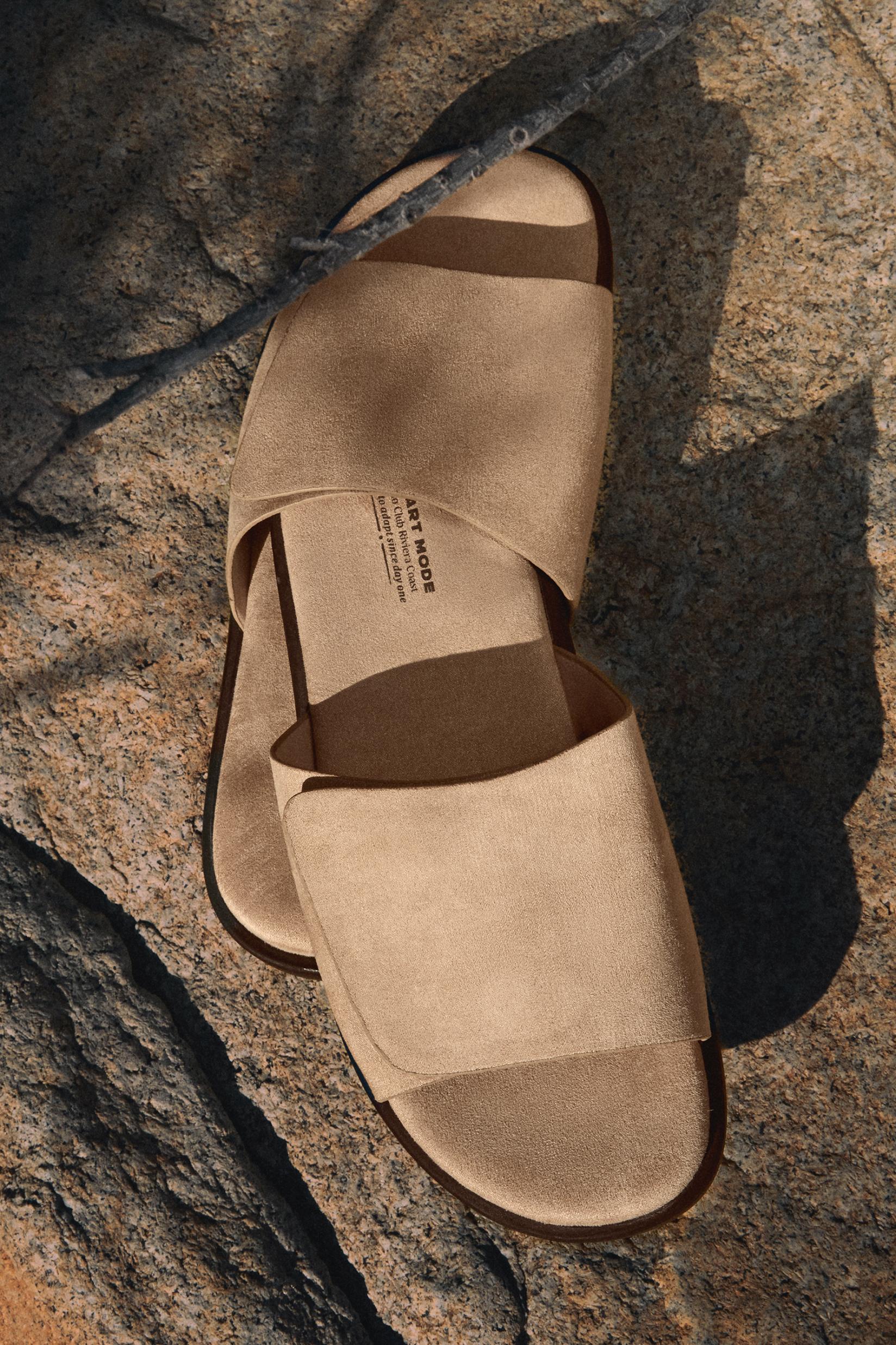 Suede slide sandals — BEIGE