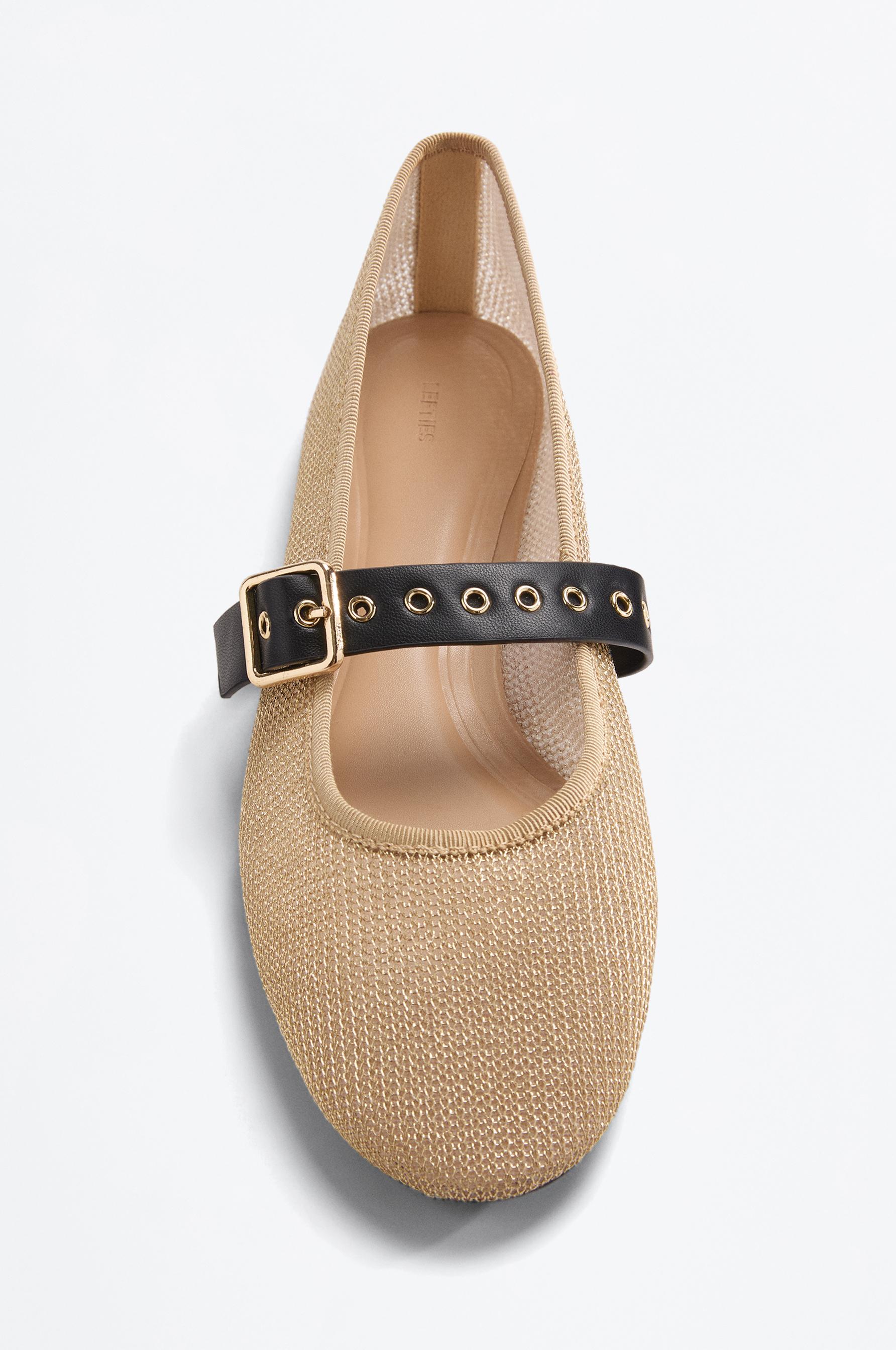 Fabric strap ballet flats — GOLD