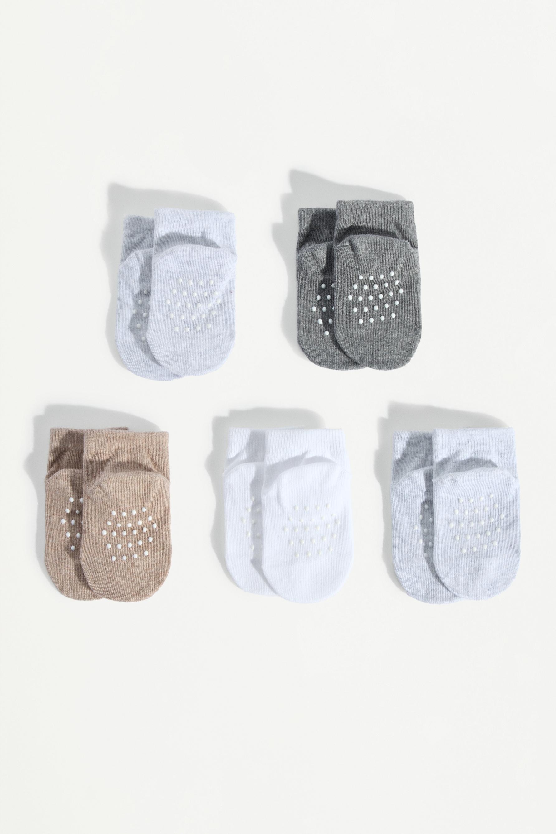 Non-slip short socks (5-pack) — GREY TONES