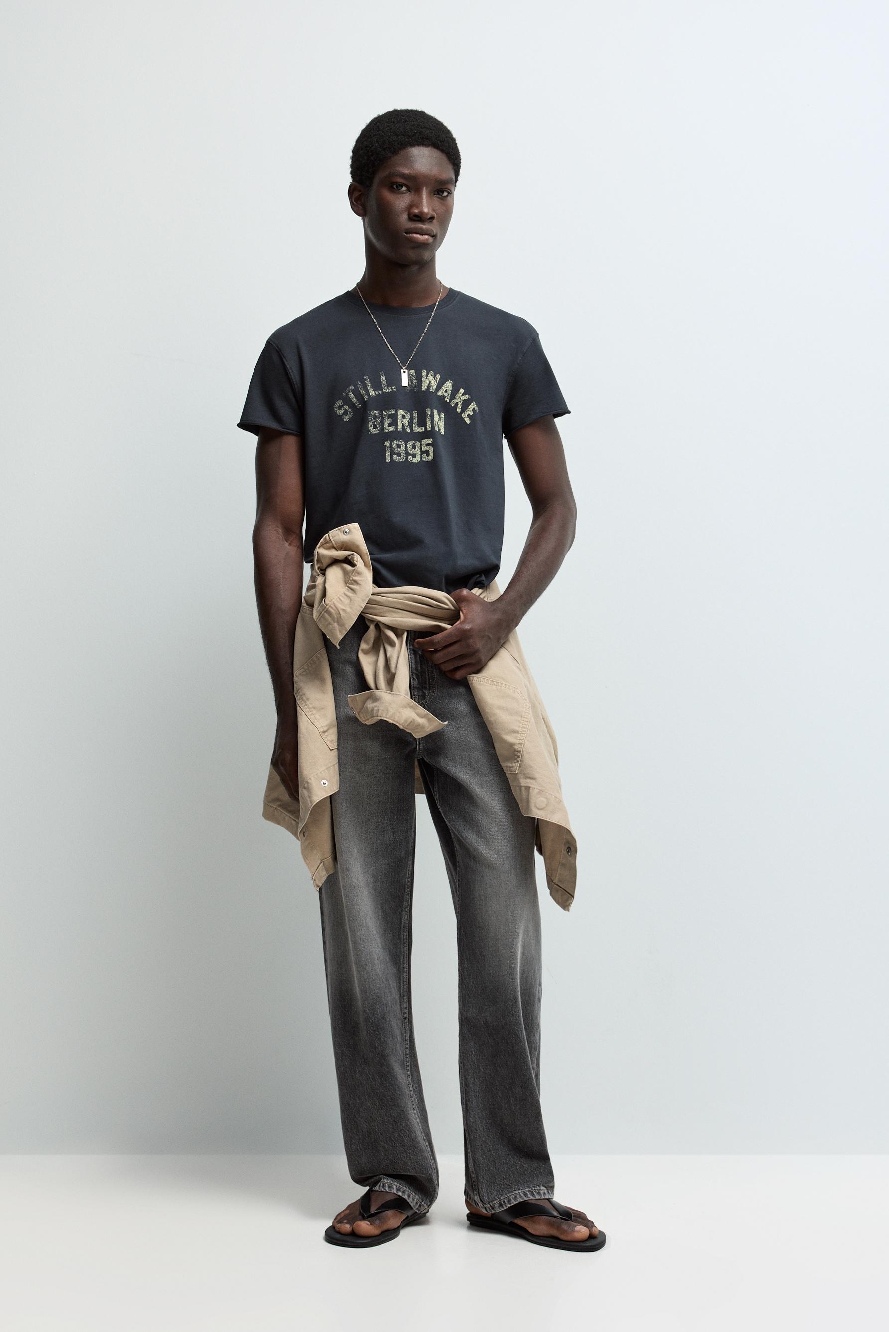 Faded effect printed T-shirt — DARK GREY