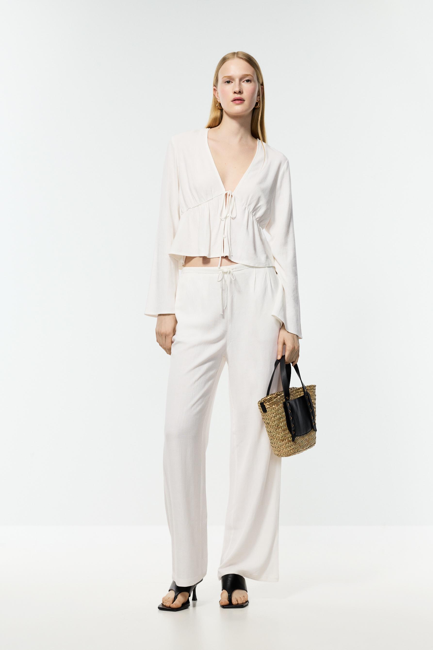 Rustic wide-leg trousers — WHITE