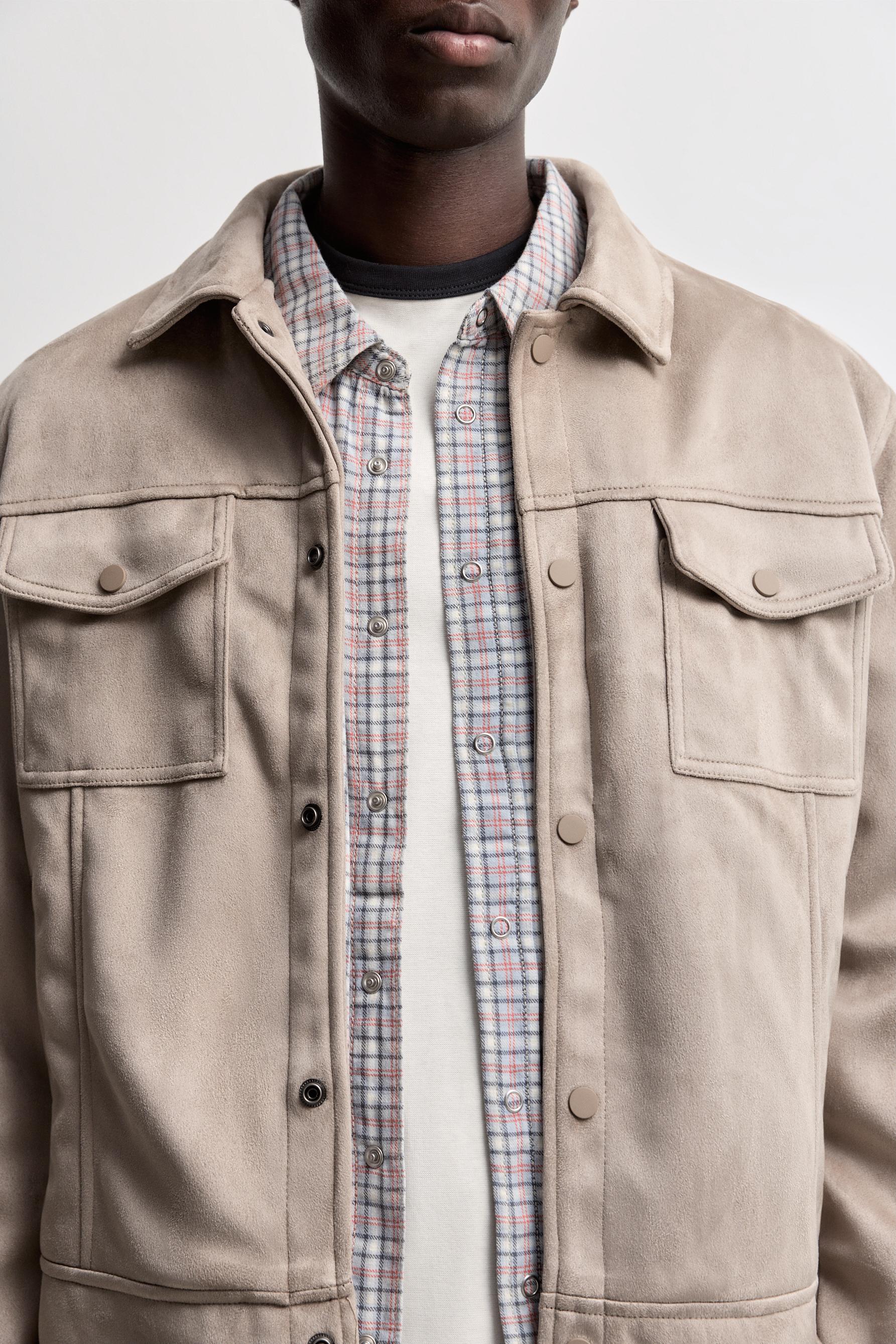 Faux suede trucker jacket — GREY