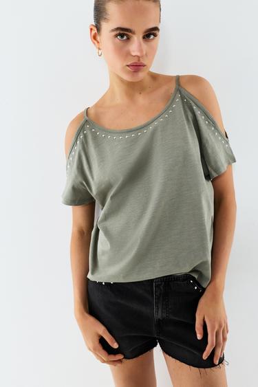 Cut-out and studded top — DARK KHAKI 5