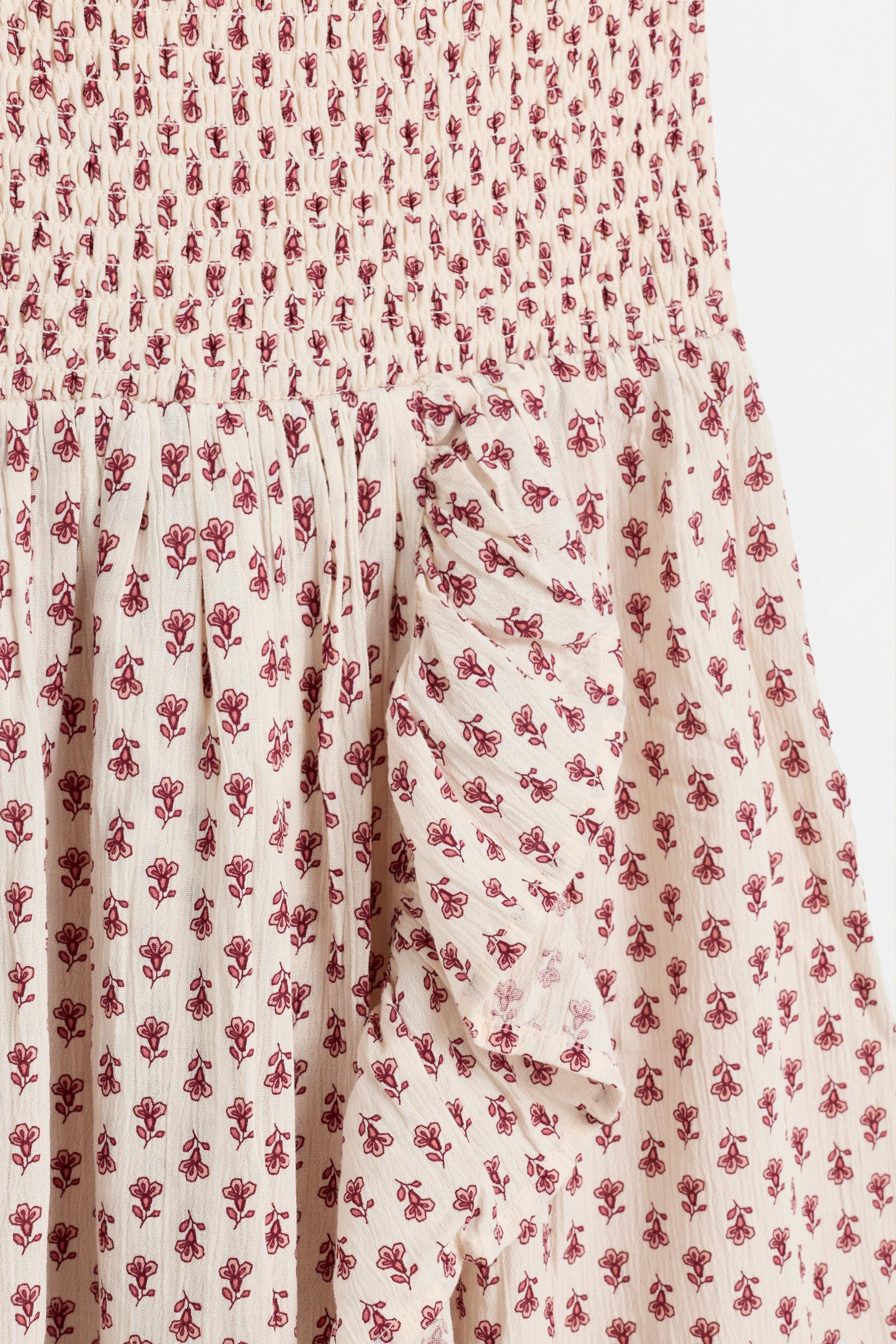 Smocked short dress — ECRU/MAROON