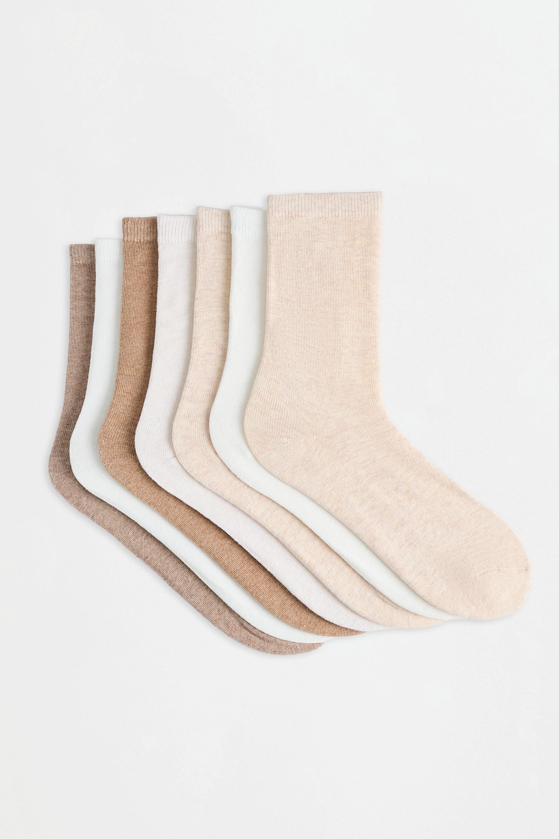 Basic Long Socks (7-Pack) — ECRU